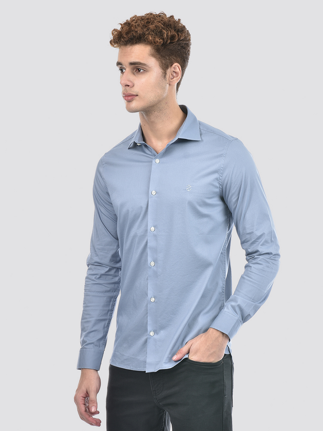 Izod Men's Full Sleeve Solid Blue Shirt