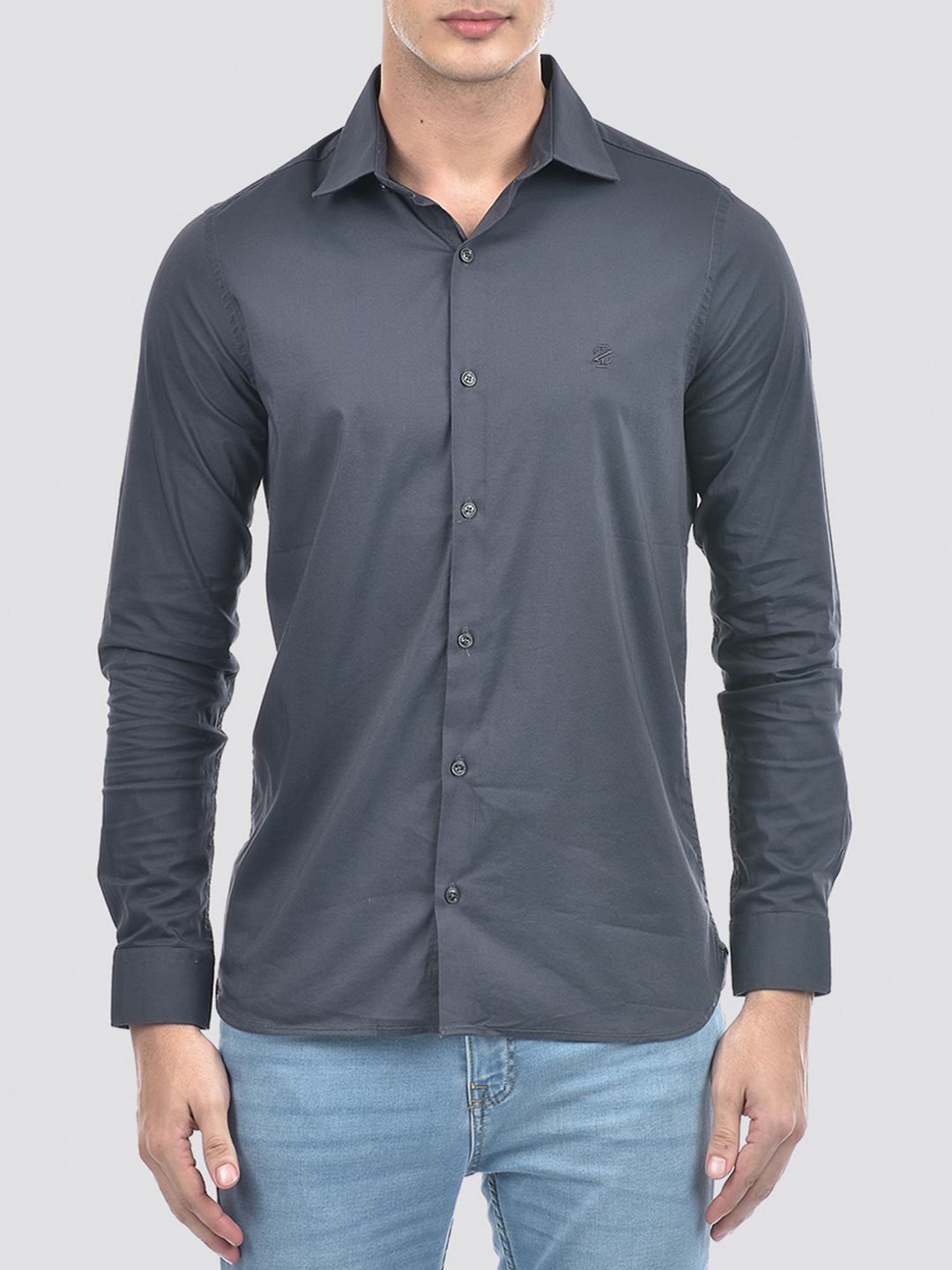 Izod Men's Full Sleeve Solid Grey Shirt