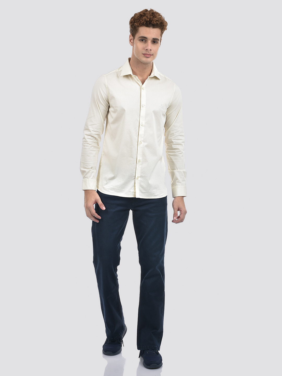 Izod Men's Full Sleeve Solid Off White Shirt