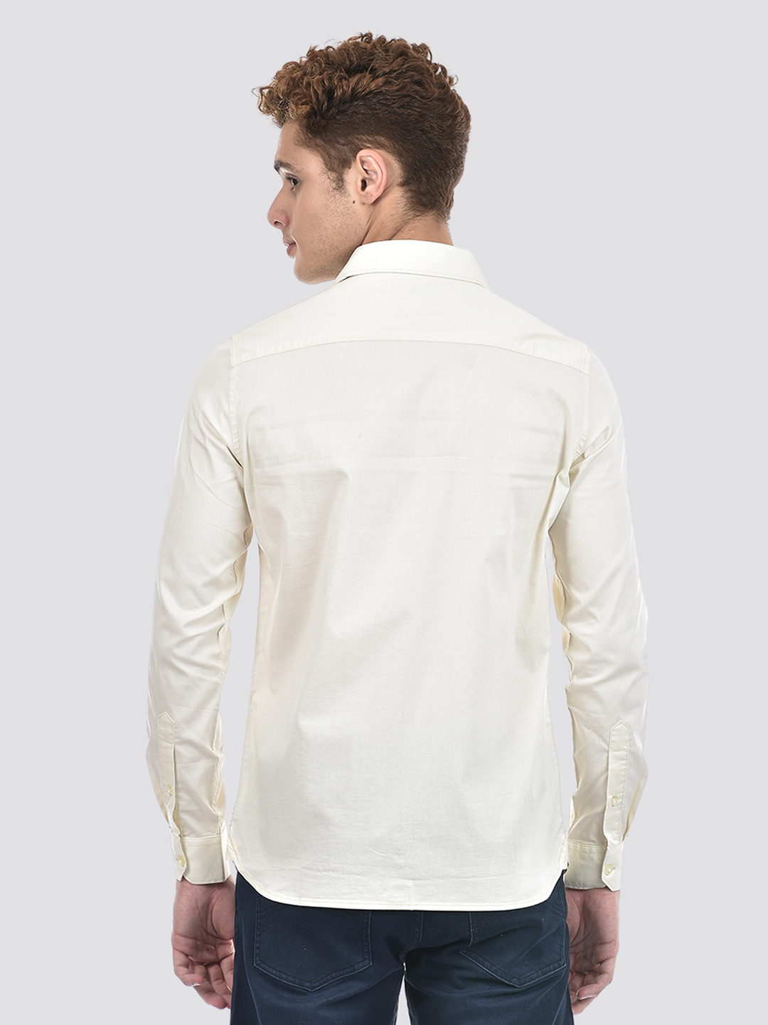 Izod Men's Full Sleeve Solid Off White Shirt