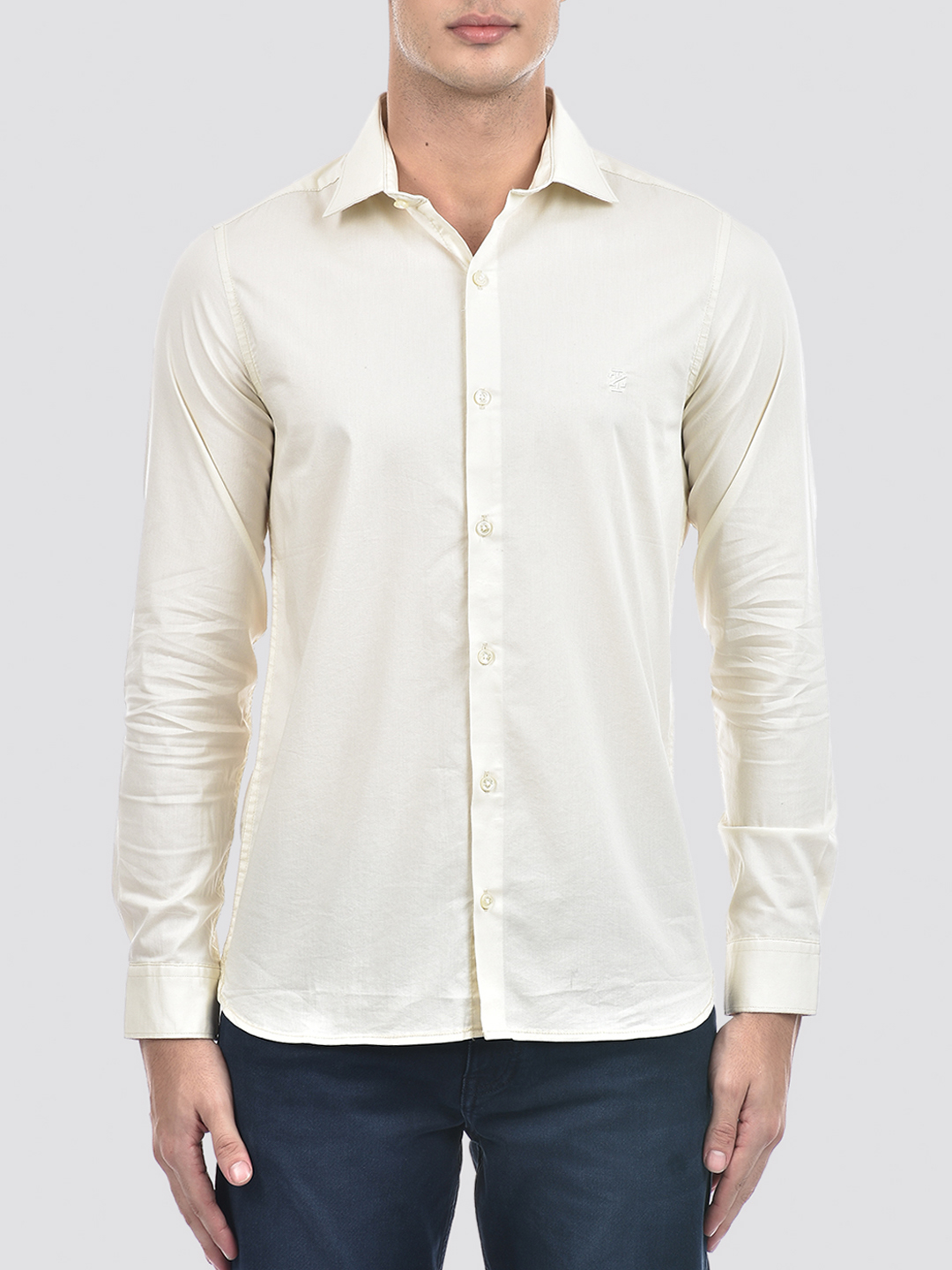 Izod Men's Full Sleeve Solid Off White Shirt