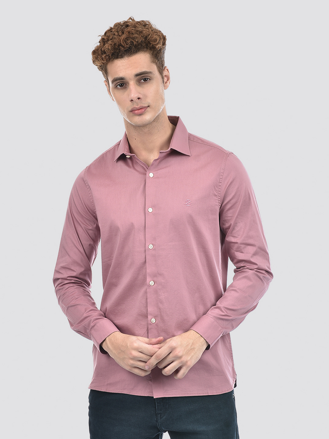 Izod Men's Full Sleeve Solid Purple Shirt