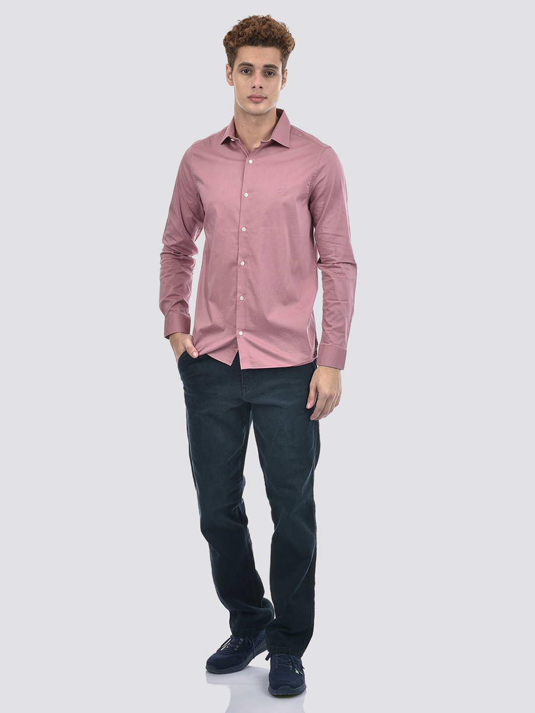 Izod Men's Full Sleeve Solid Purple Shirt