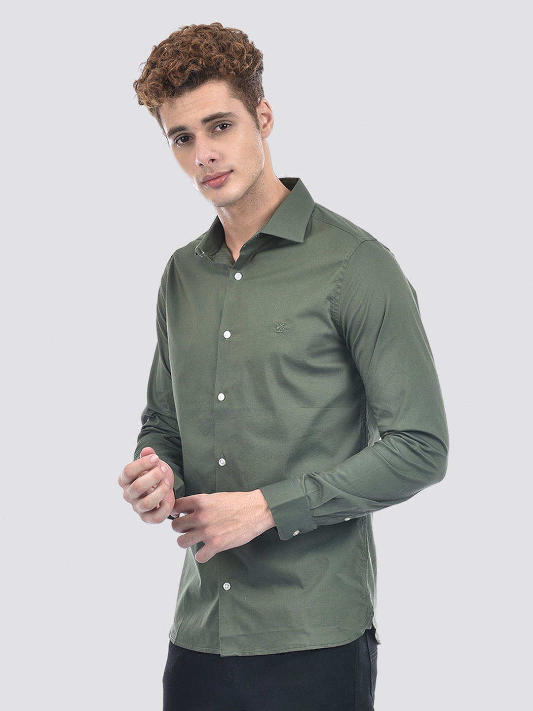 Izod Men's Full Sleeve Solid Green Shirt