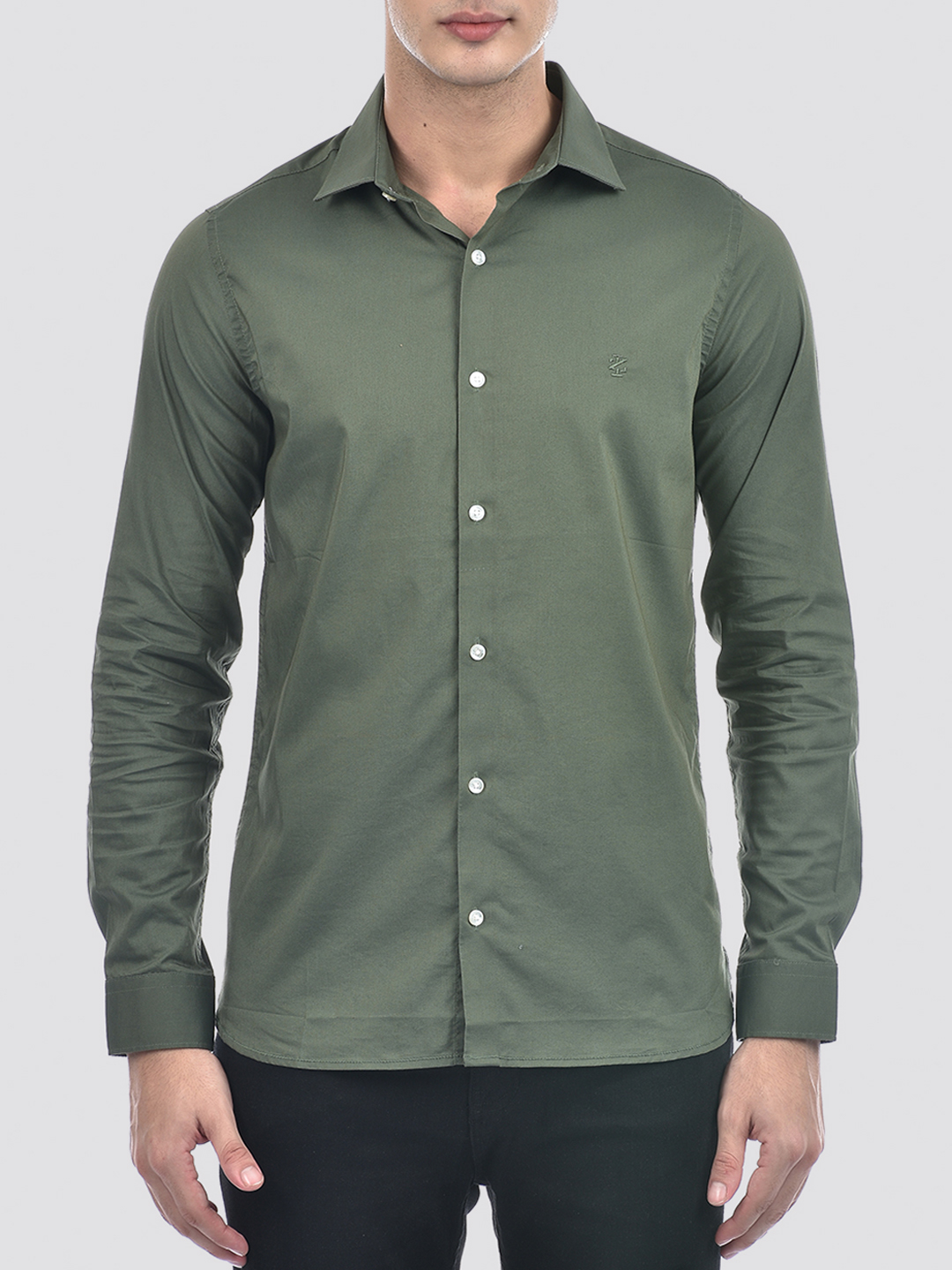 Izod Men's Full Sleeve Solid Green Shirt