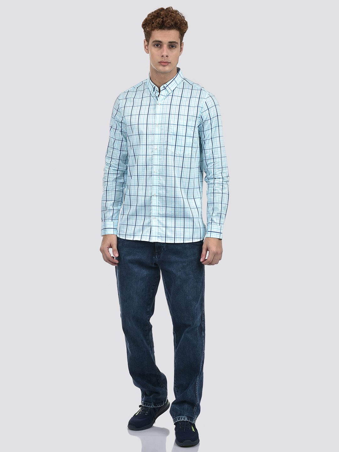 Izod Men's Full Sleeve Checkered Blue Shirt