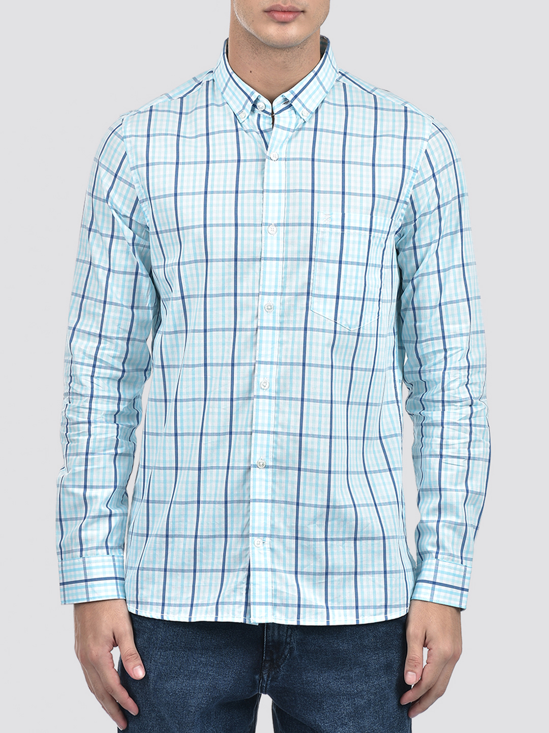 Izod Men's Full Sleeve Checkered Blue Shirt