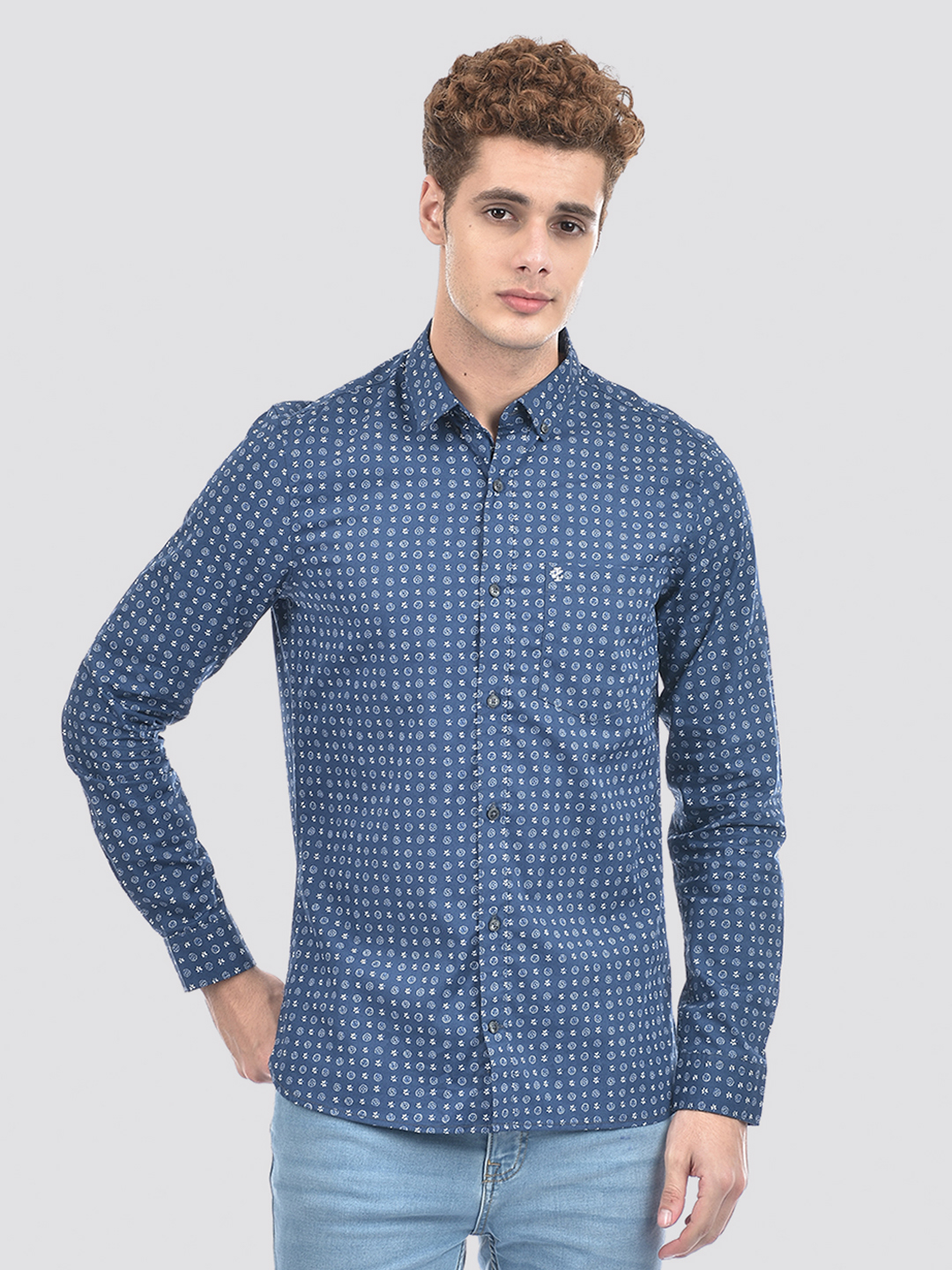 Izod Men's Full Sleeve Printed Navy Shirt