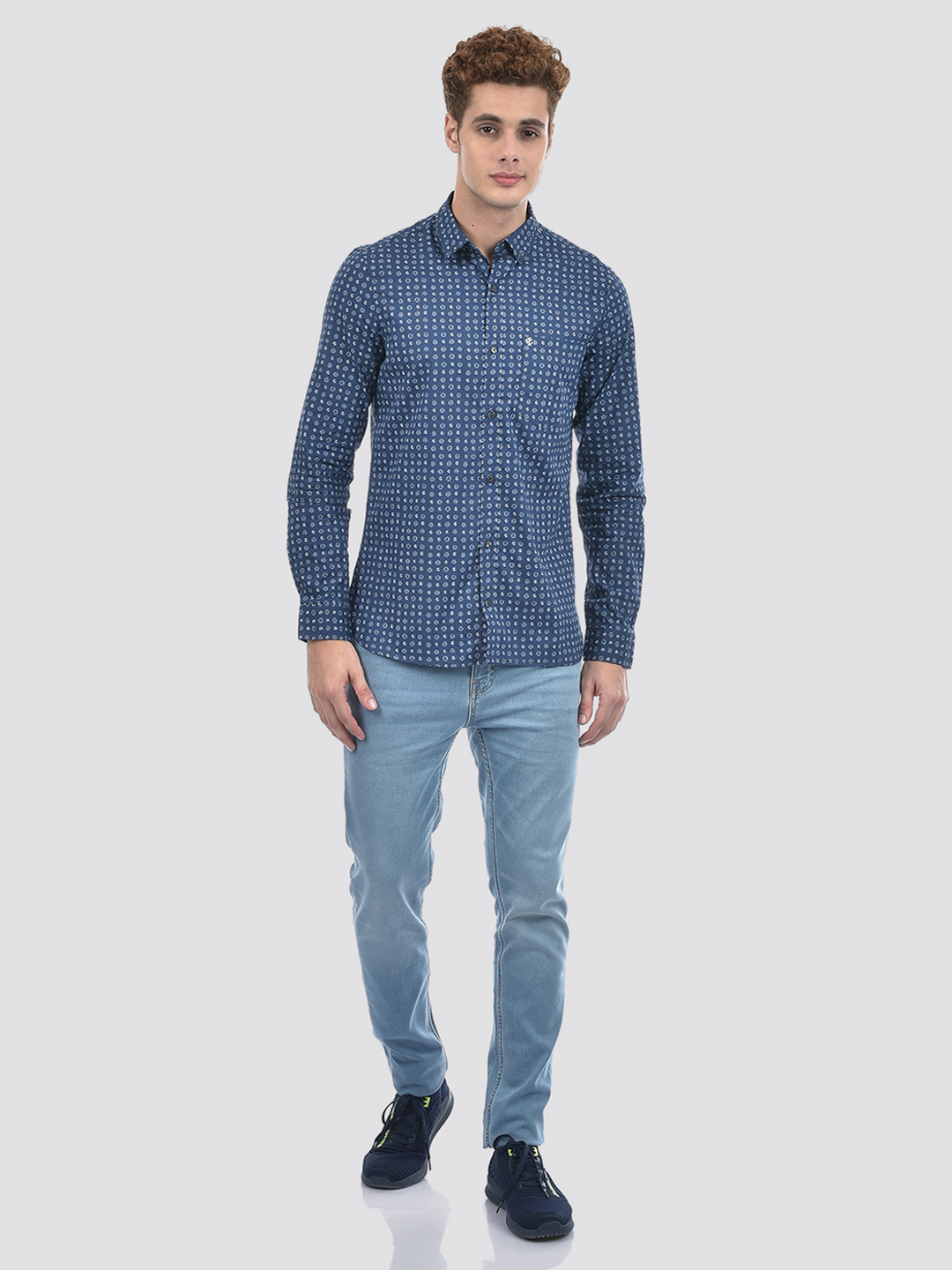 Izod Men's Full Sleeve Printed Navy Shirt