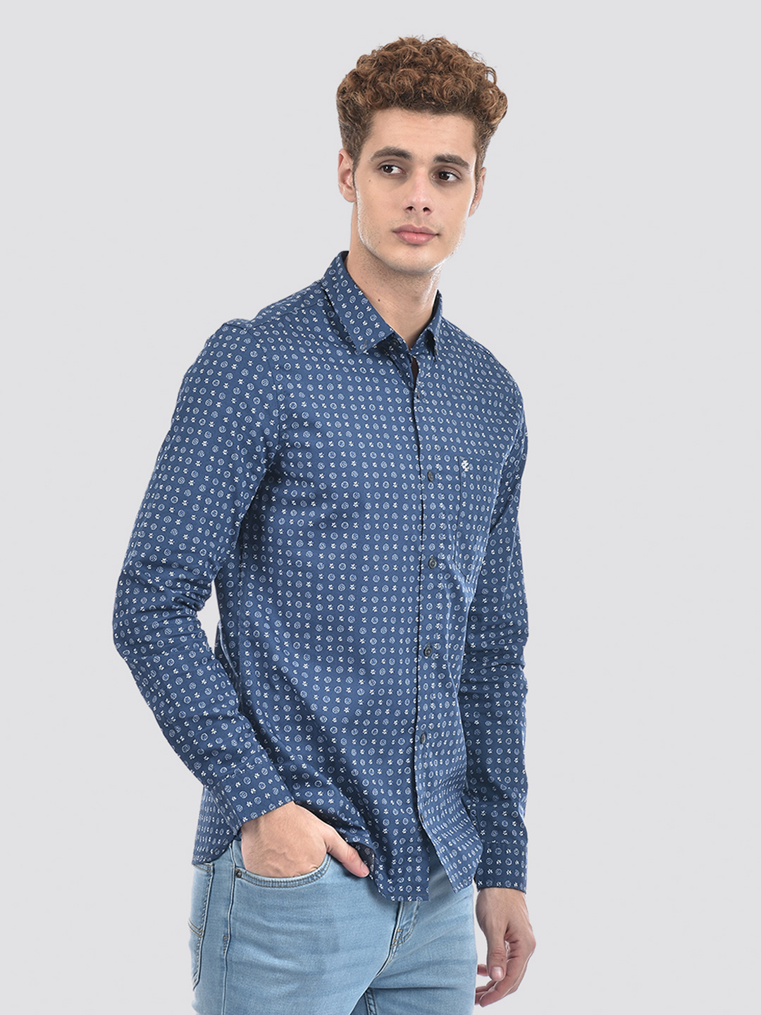 Izod Men's Full Sleeve Printed Navy Shirt
