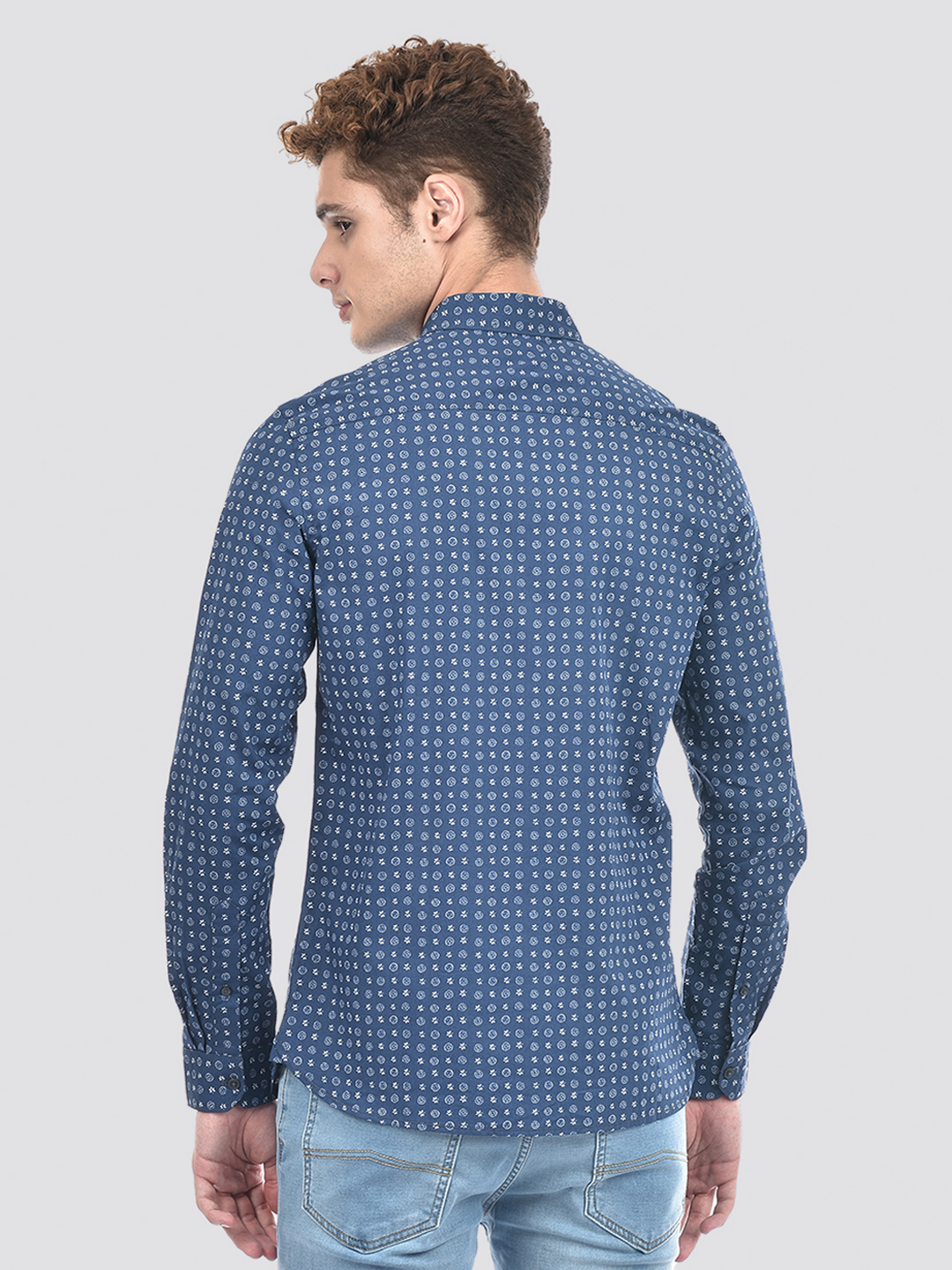 Izod Men's Full Sleeve Printed Navy Shirt