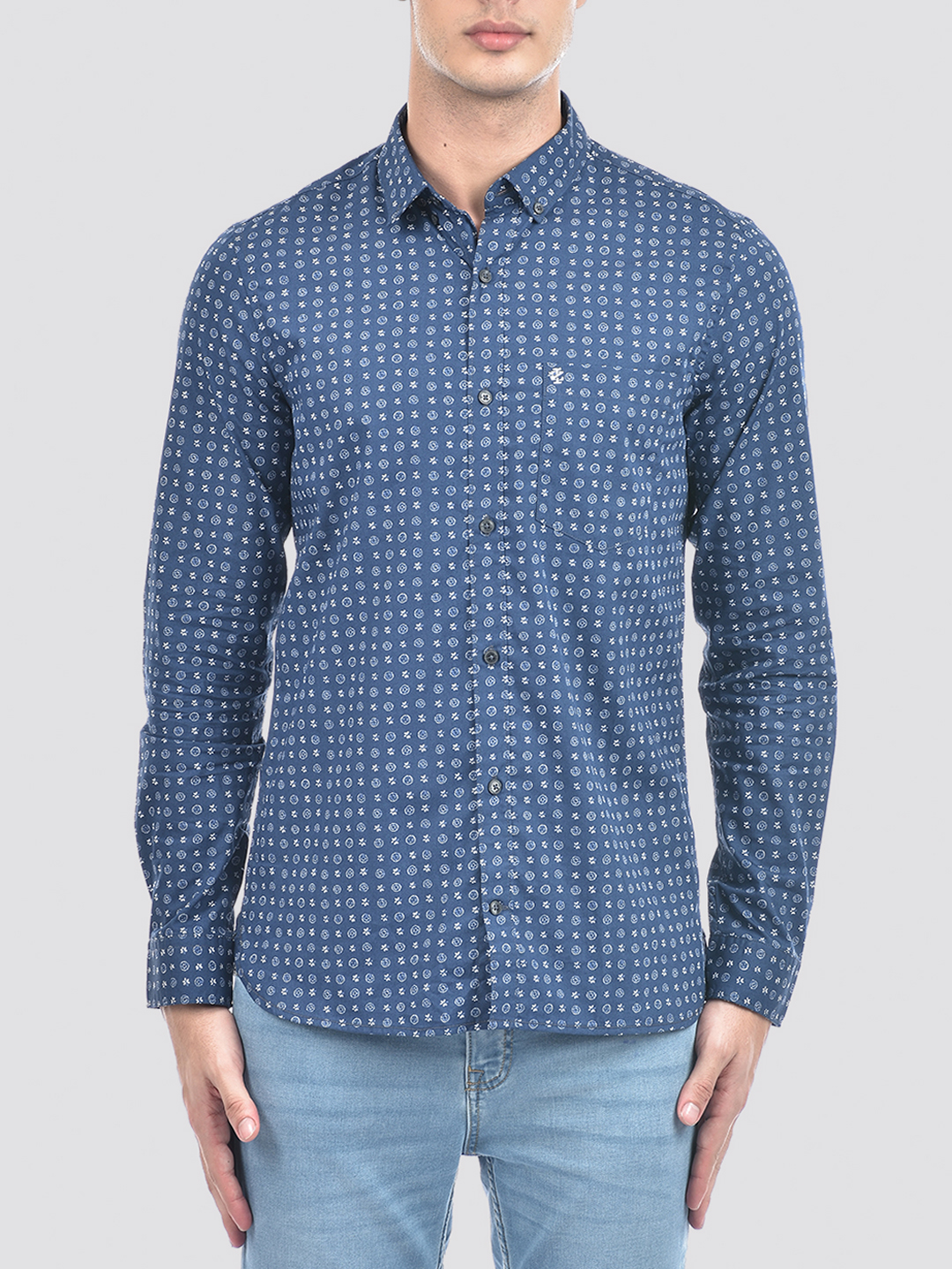 Izod Men's Full Sleeve Printed Navy Shirt