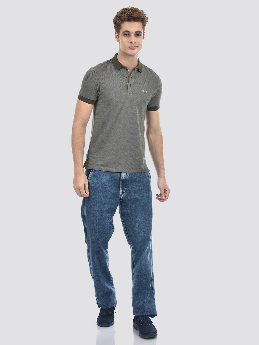 Izod Men's Half Sleeve Self Design Green Polo T-Shirt