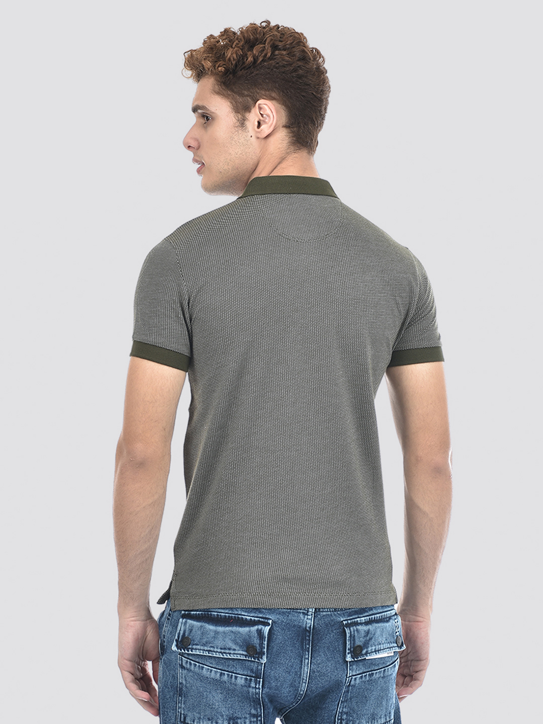 Izod Men's Half Sleeve Self Design Green Polo T-Shirt