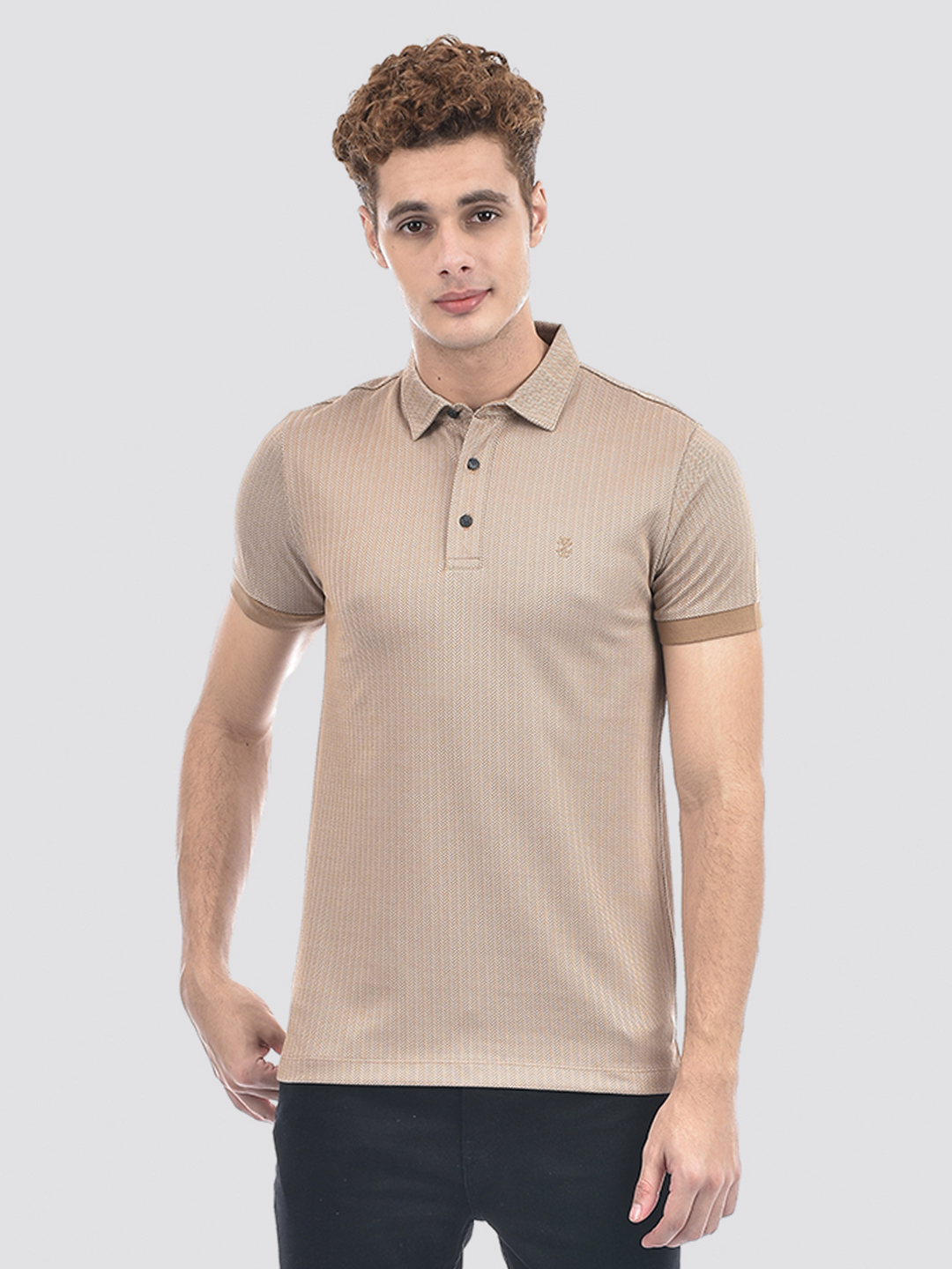 Izod Men's Half Sleeve Self Design Beige Polo T-Shirt