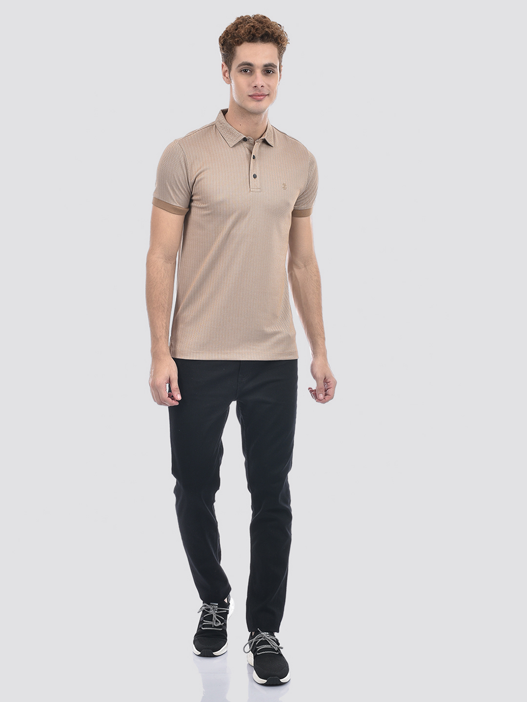 Izod Men's Half Sleeve Self Design Beige Polo T-Shirt