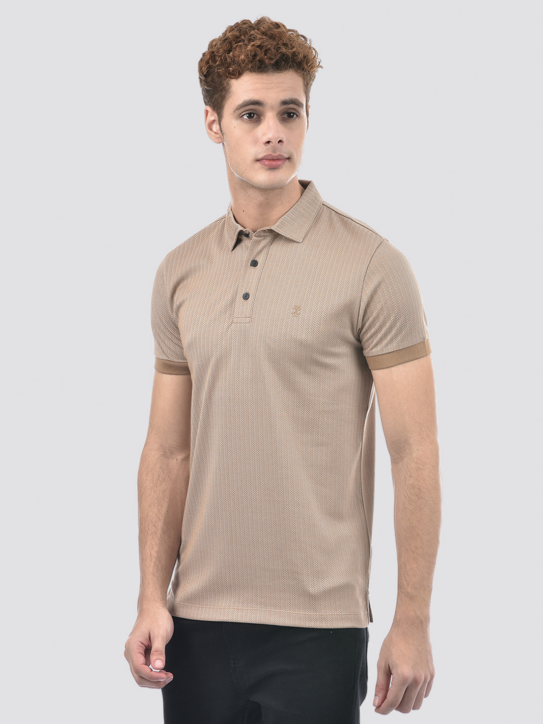 Izod Men's Half Sleeve Self Design Beige Polo T-Shirt