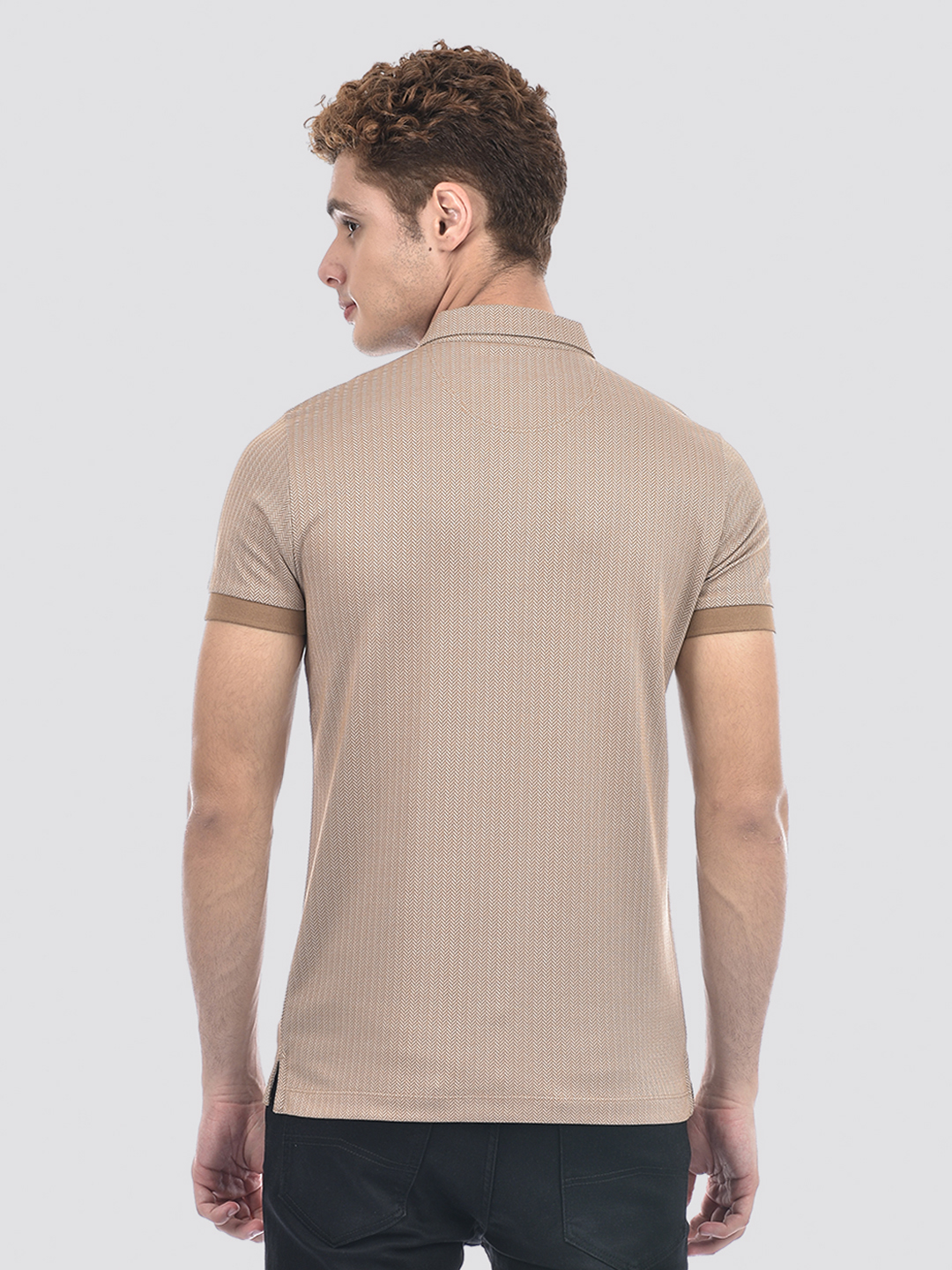 Izod Men's Half Sleeve Self Design Beige Polo T-Shirt