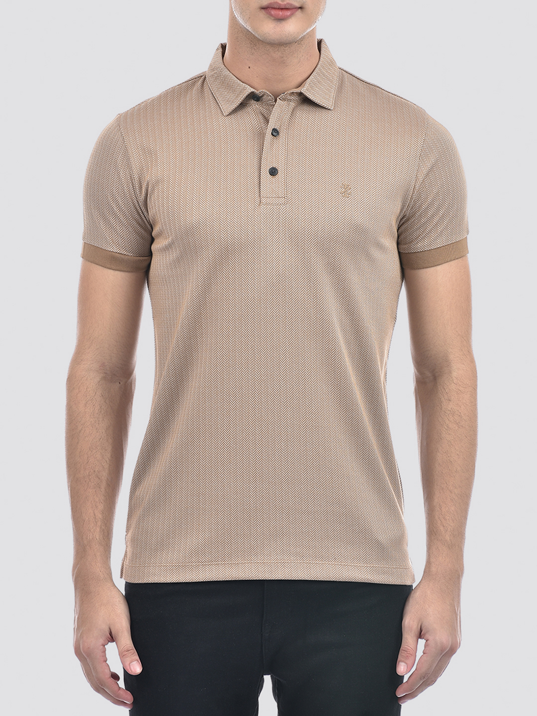 Izod Men's Half Sleeve Self Design Beige Polo T-Shirt