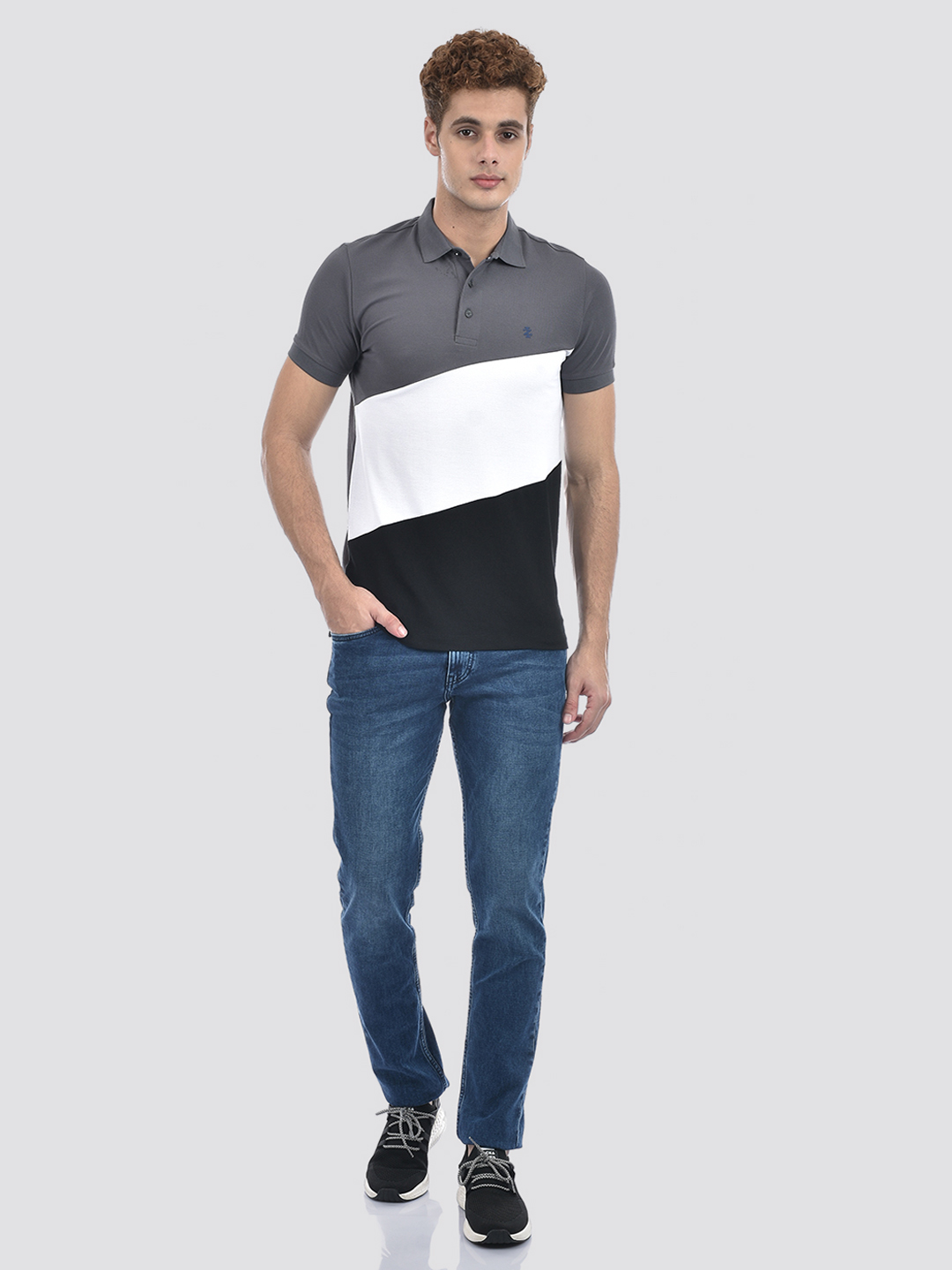 Izod Men's Half Sleeve Color Block Grey Polo T-Shirt