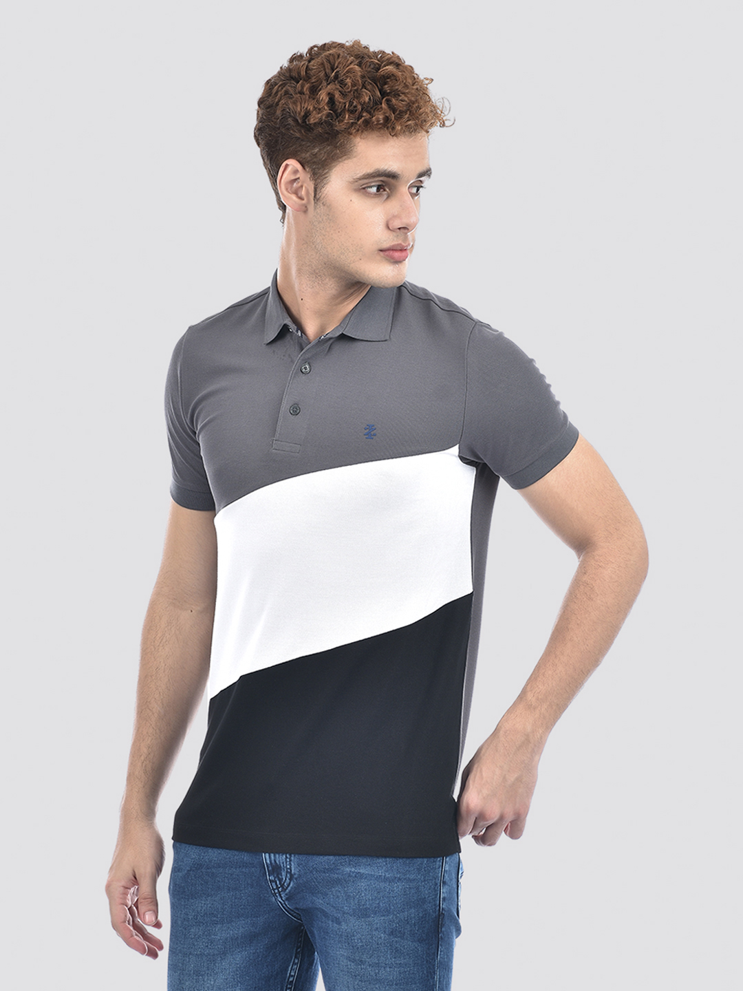 Izod Men's Half Sleeve Color Block Grey Polo T-Shirt
