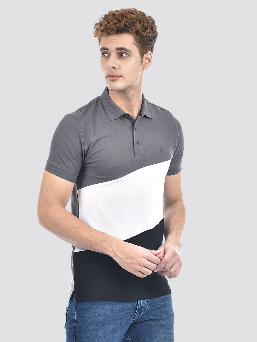 Izod Men's Half Sleeve Color Block Grey Polo T-Shirt