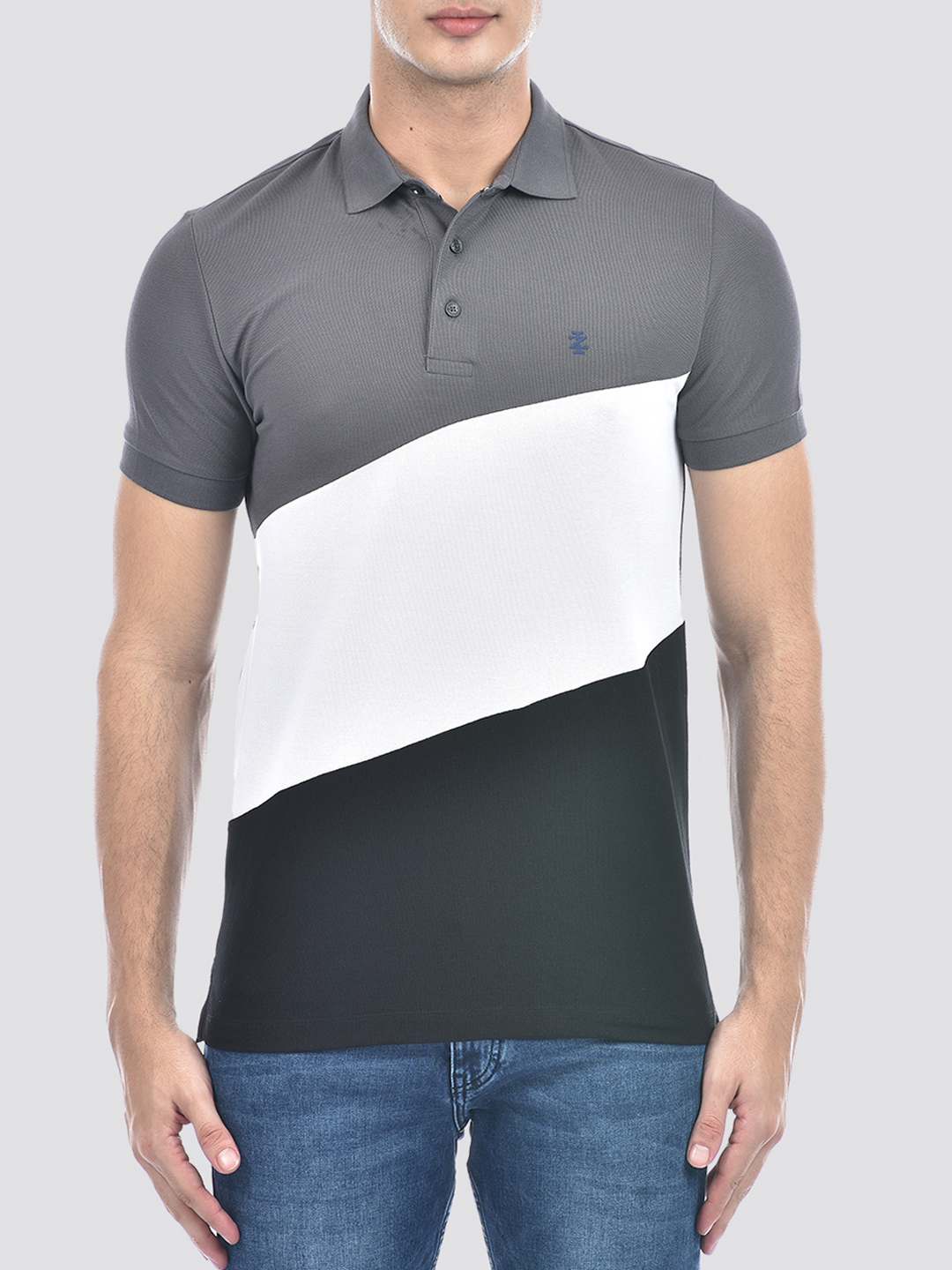 Izod Men's Half Sleeve Color Block Grey Polo T-Shirt