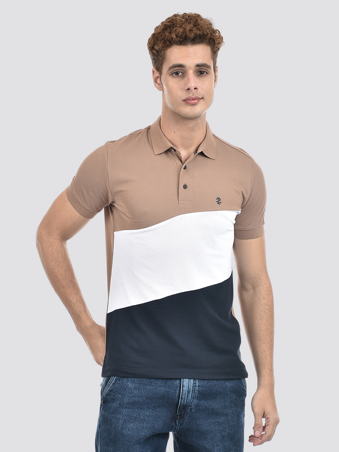 Izod Men's Half Sleeve Color Block Brown Polo T-Shirt