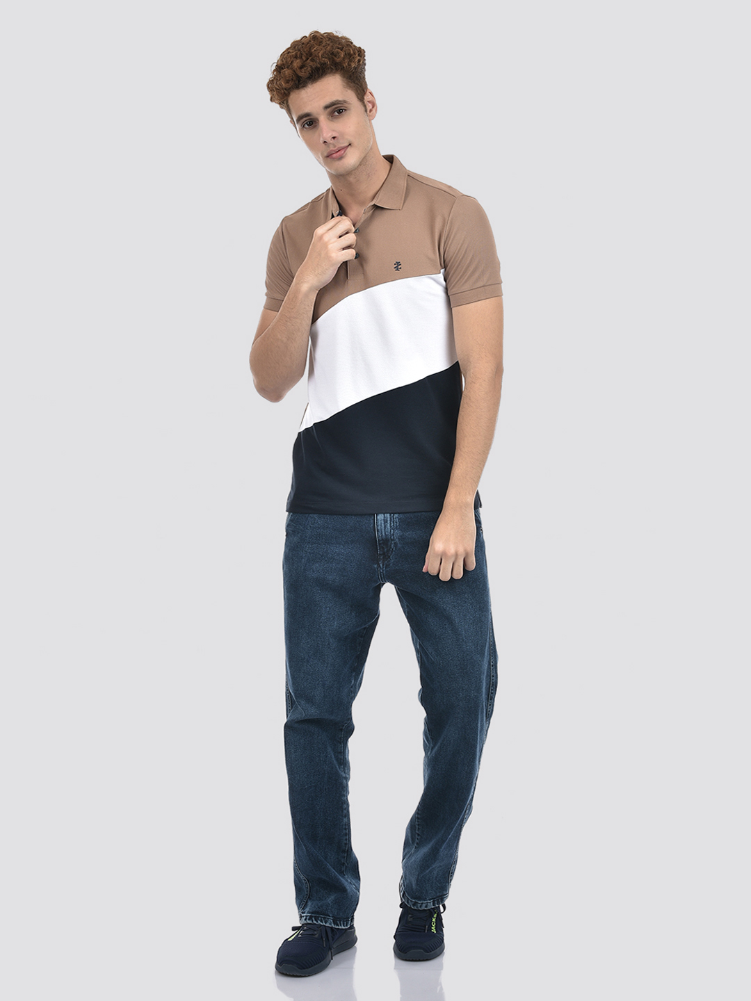 Izod Men's Half Sleeve Color Block Brown Polo T-Shirt