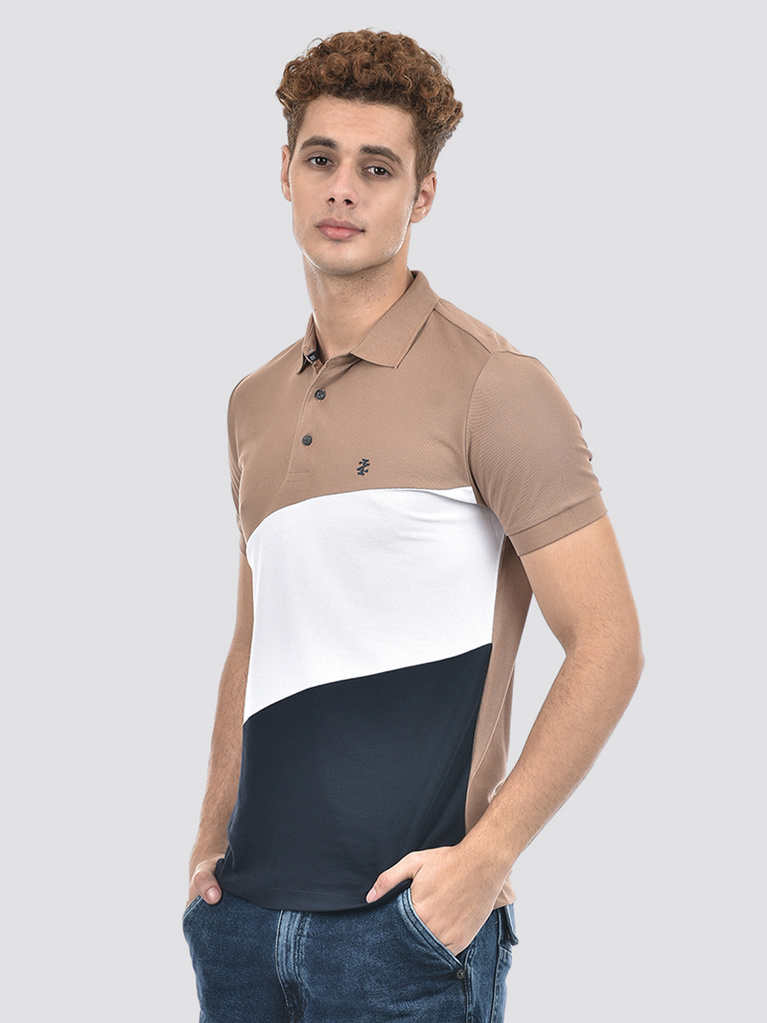 Izod Men's Half Sleeve Color Block Brown Polo T-Shirt