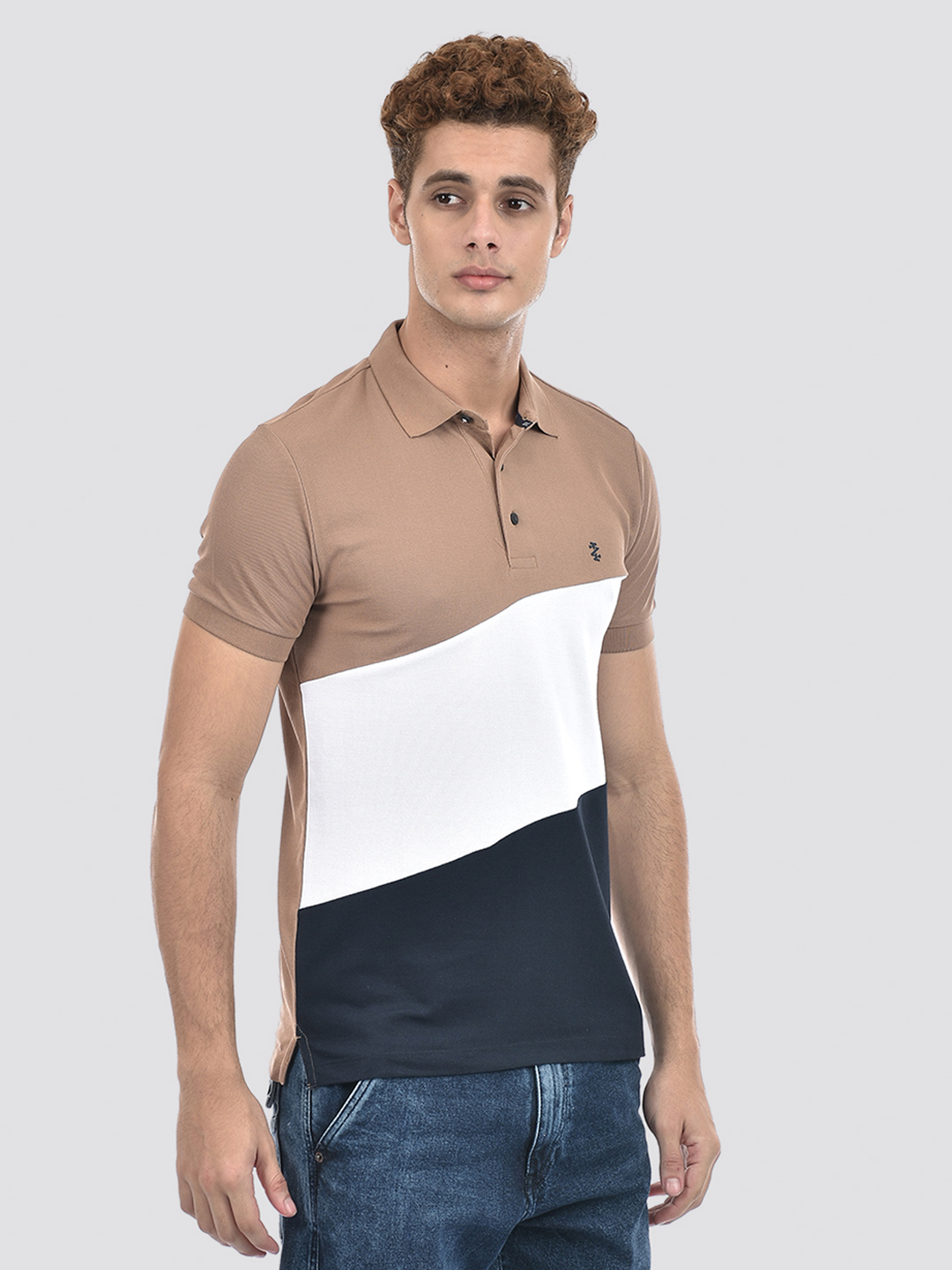 Izod Men's Half Sleeve Color Block Brown Polo T-Shirt