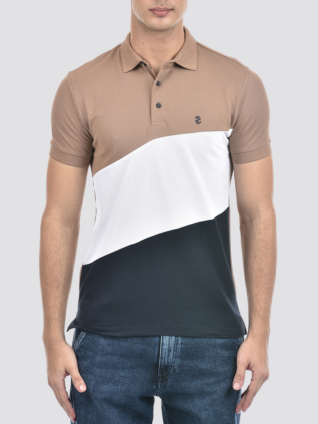 Izod Men's Half Sleeve Color Block Brown Polo T-Shirt