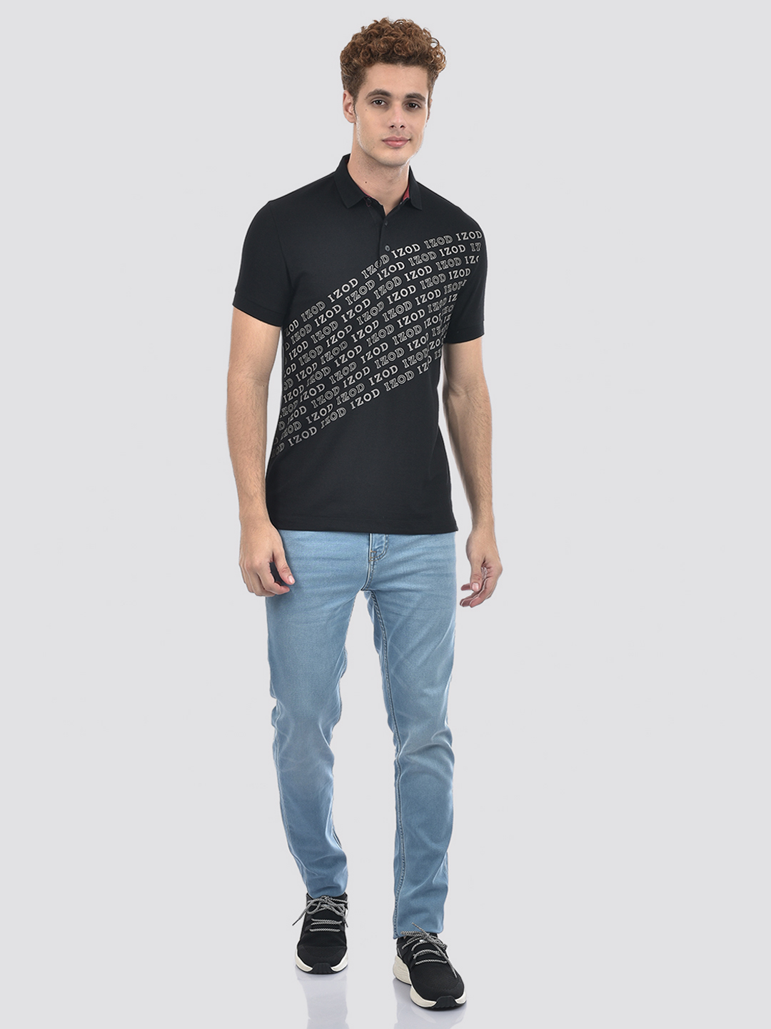 Izod Men's Half Sleeve Typography Black Polo T-Shirt