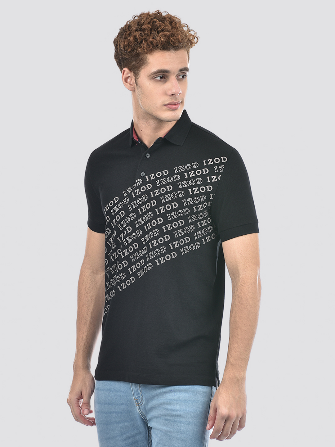 Izod Men's Half Sleeve Typography Black Polo T-Shirt