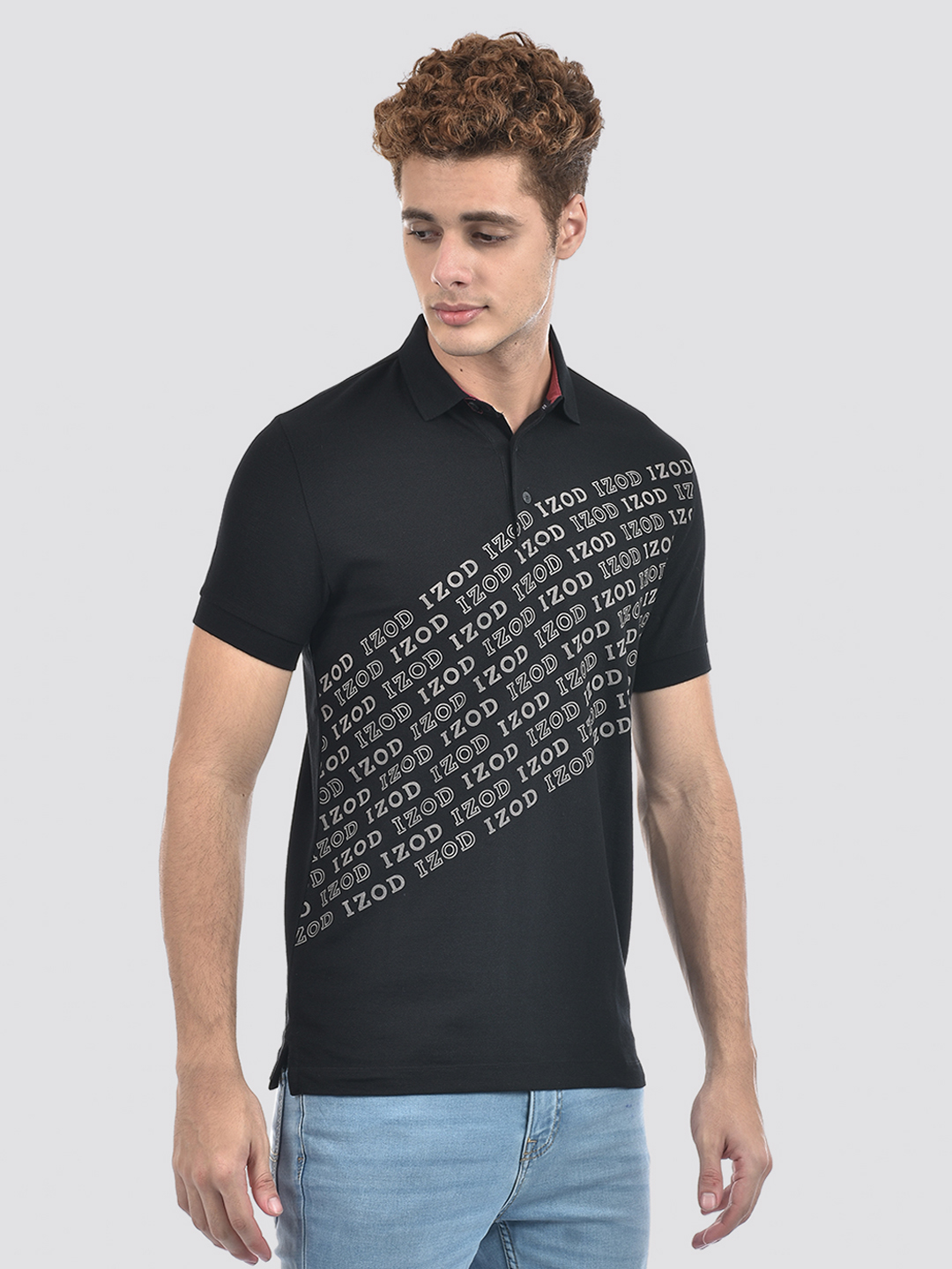 Izod Men's Half Sleeve Typography Black Polo T-Shirt