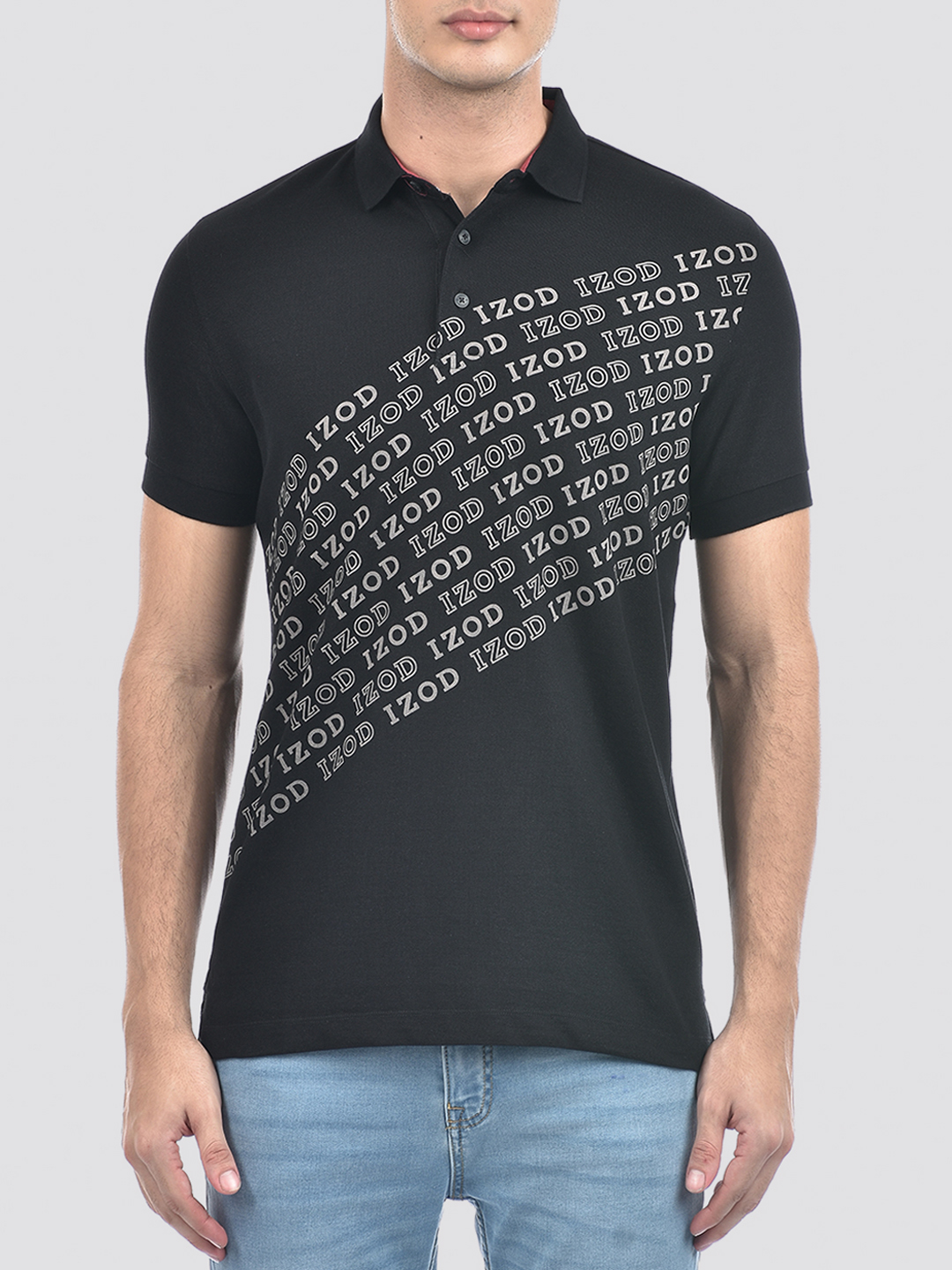 Izod Men's Half Sleeve Typography Black Polo T-Shirt