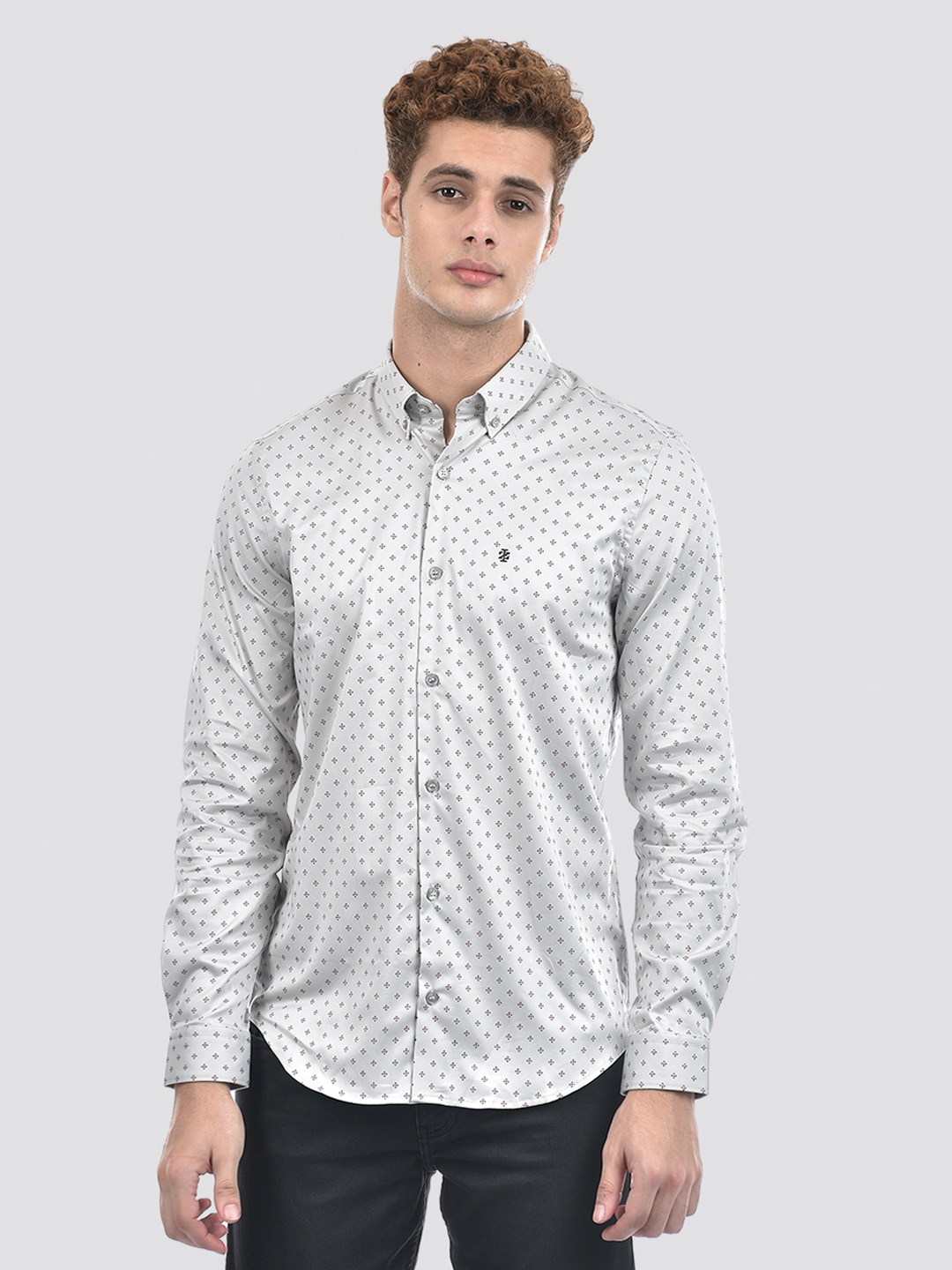 Izod Men's Full Sleeve Printed Grey Shirt