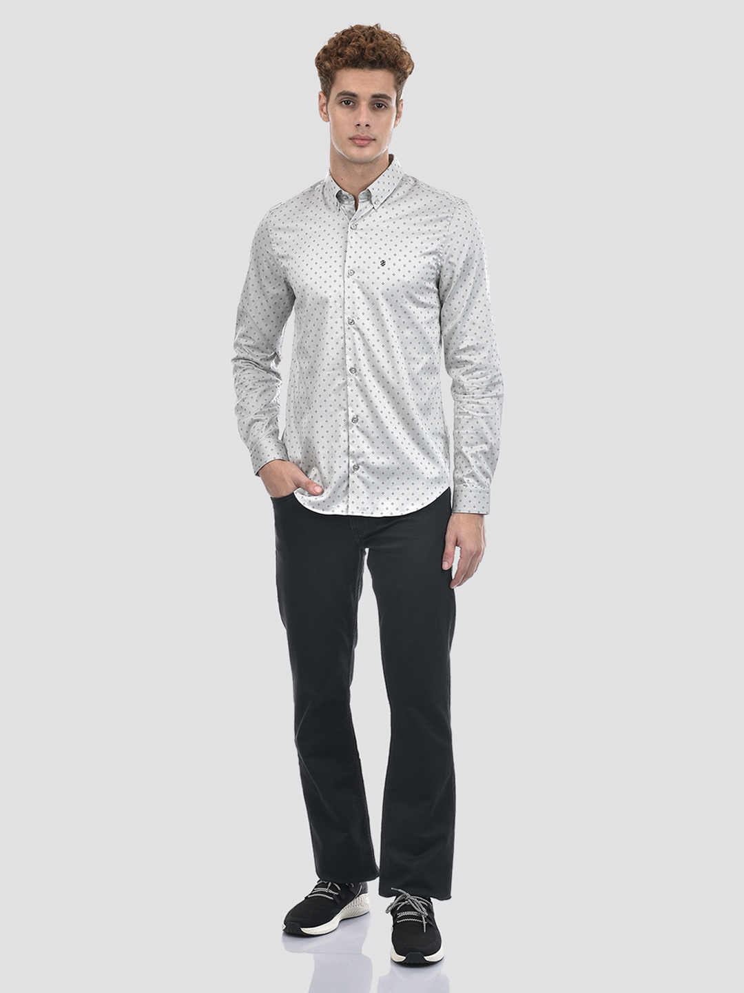 Izod Men's Full Sleeve Printed Grey Shirt