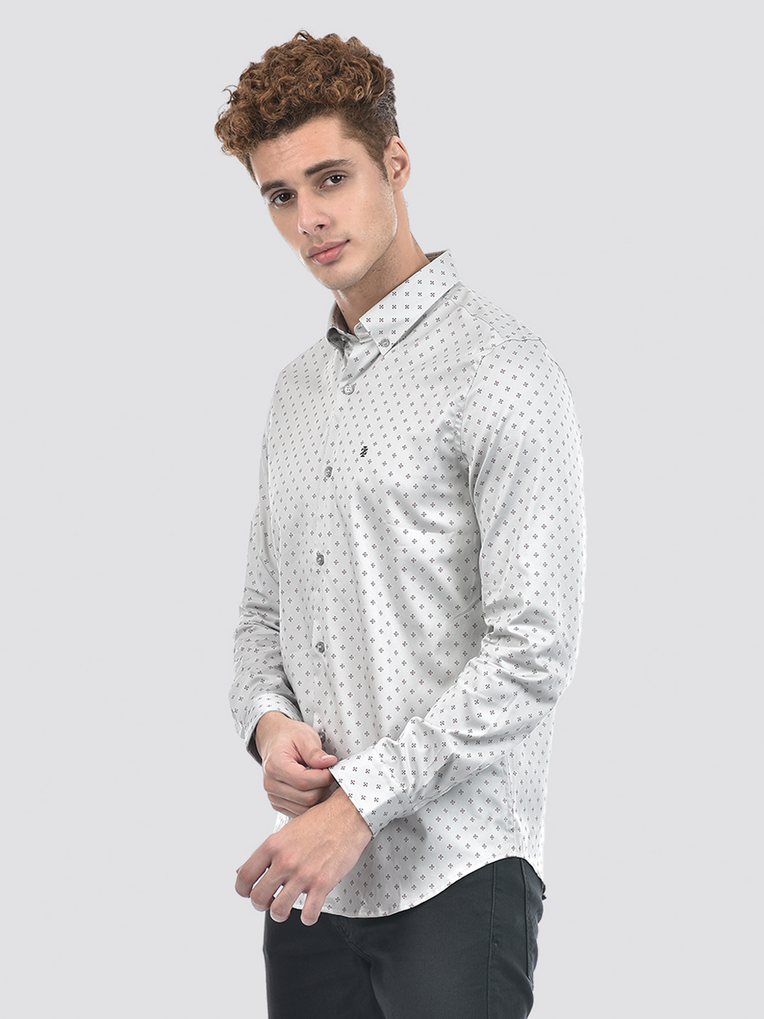 Izod Men's Full Sleeve Printed Grey Shirt