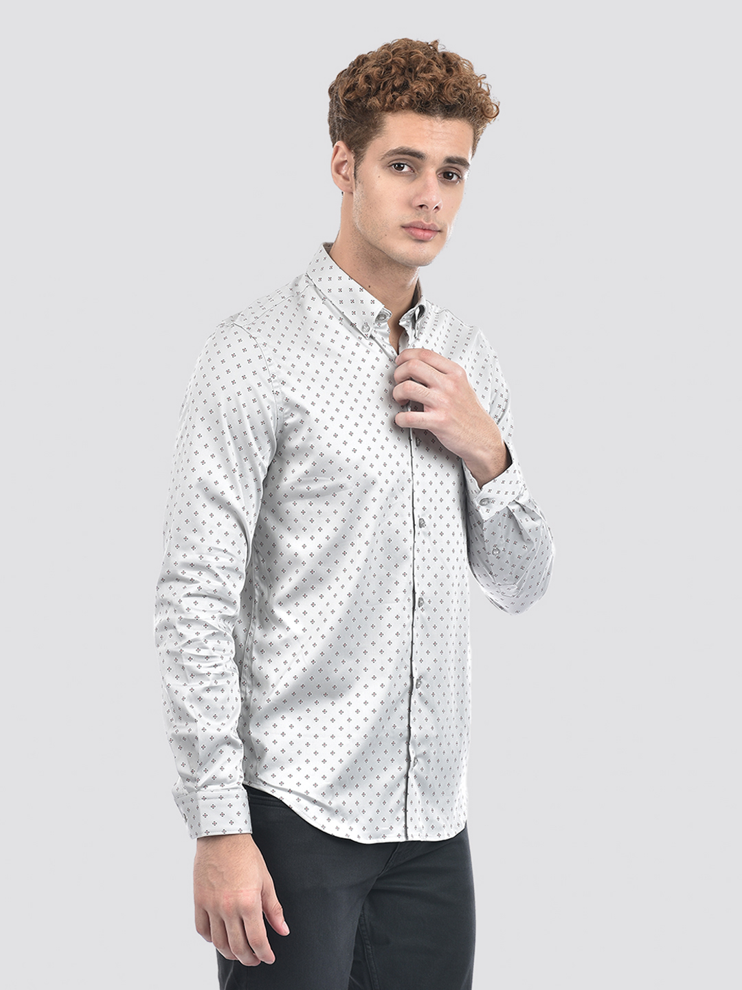 Izod Men's Full Sleeve Printed Grey Shirt