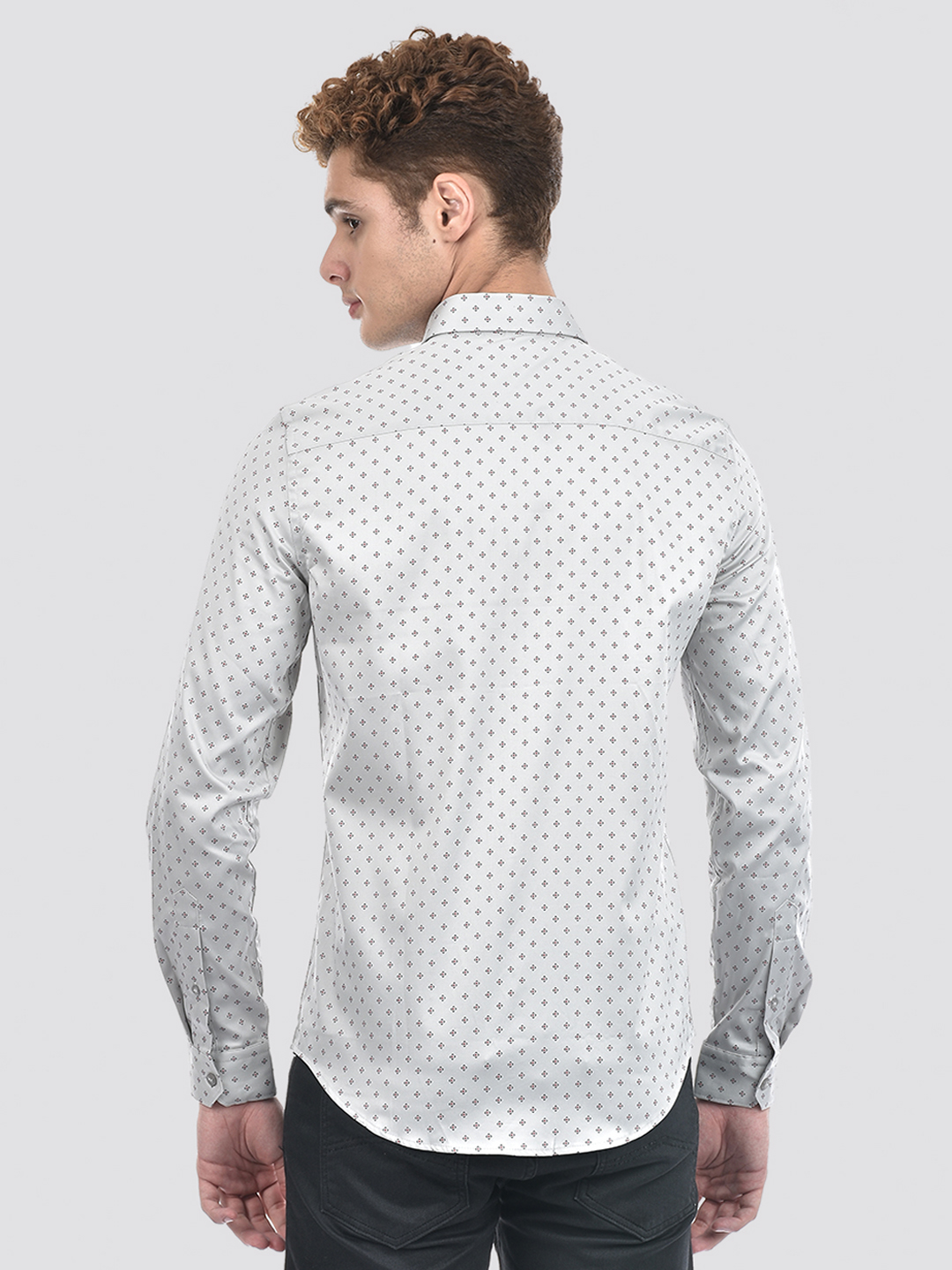 Izod Men's Full Sleeve Printed Grey Shirt