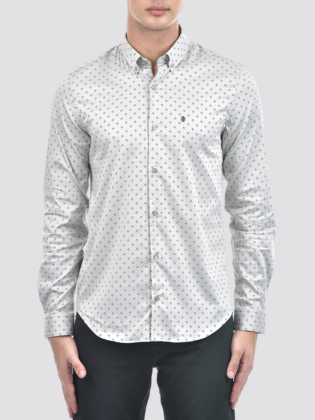 Izod Men's Full Sleeve Printed Grey Shirt
