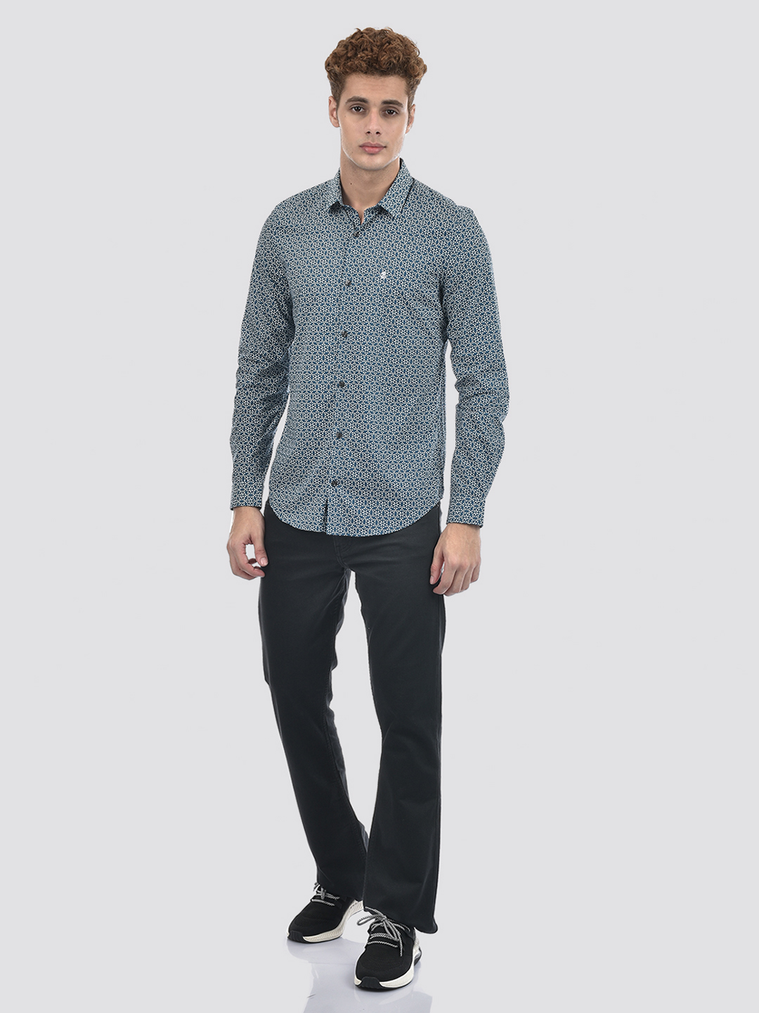 Izod Men's Full Sleeve Printed Blue Shirt