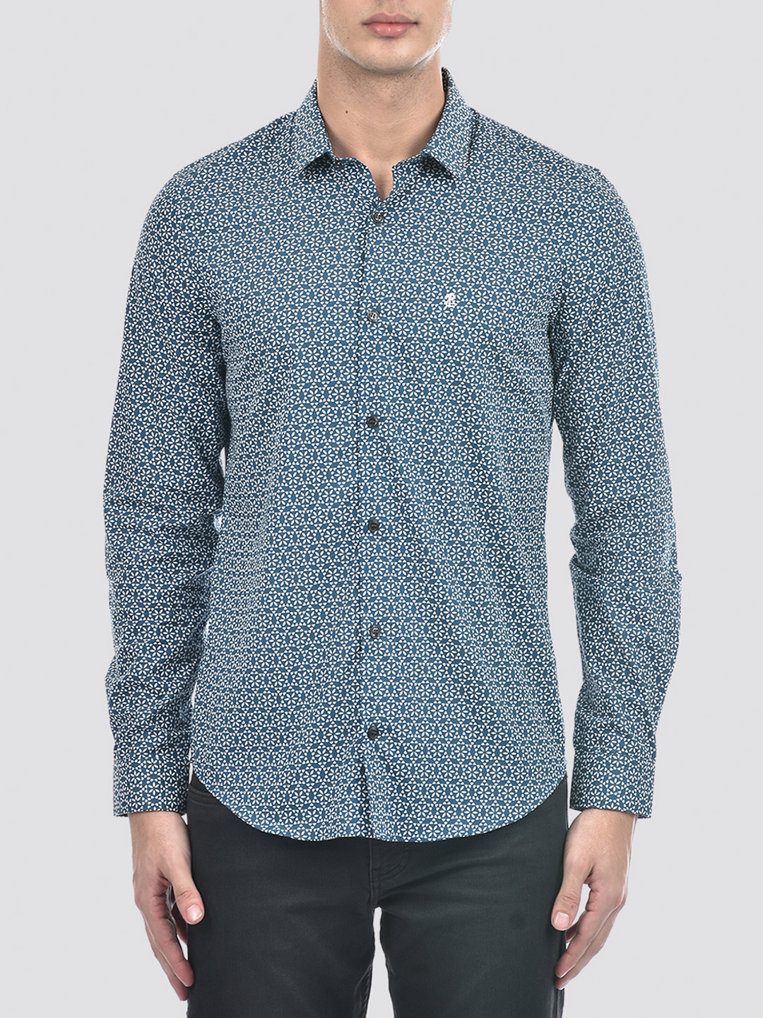 Izod Men's Full Sleeve Printed Blue Shirt