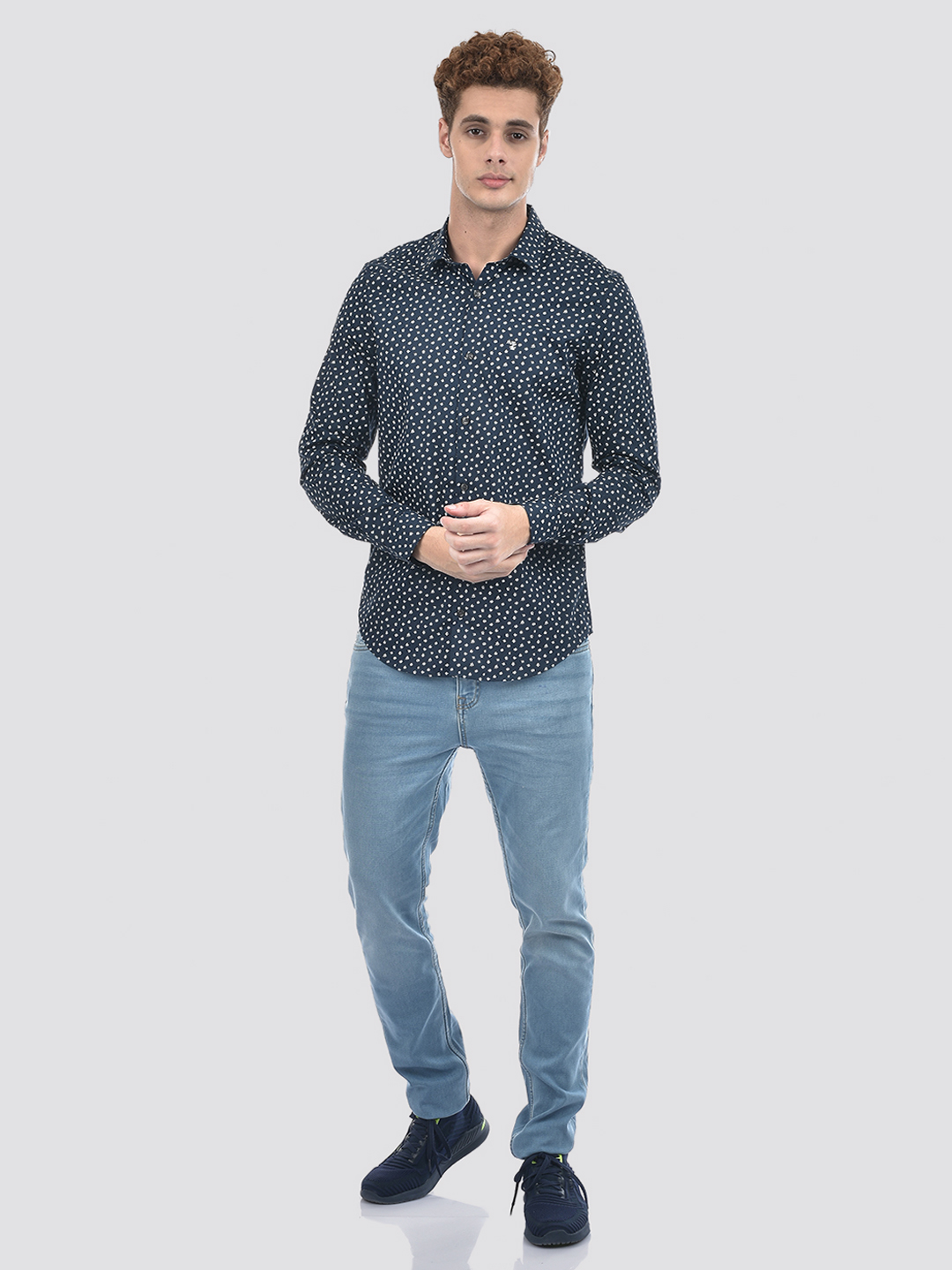 Izod Men's Full Sleeve Printed Navy Shirt