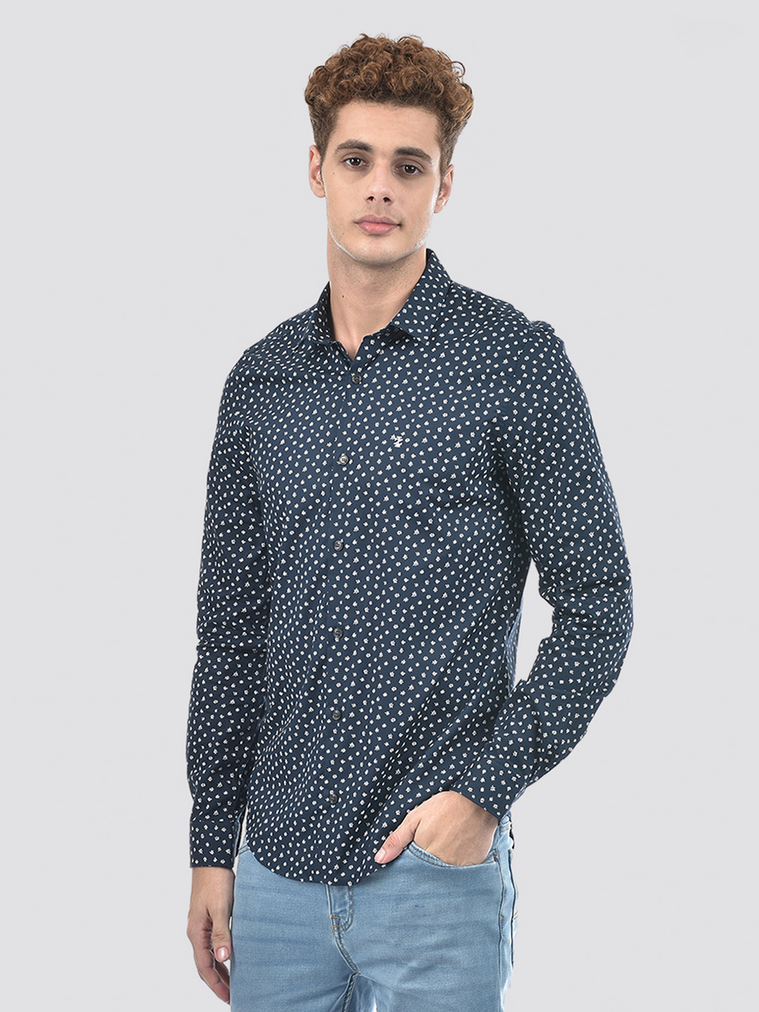 Izod Men's Full Sleeve Printed Navy Shirt