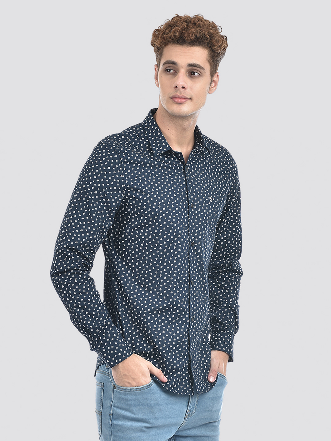 Izod Men's Full Sleeve Printed Navy Shirt