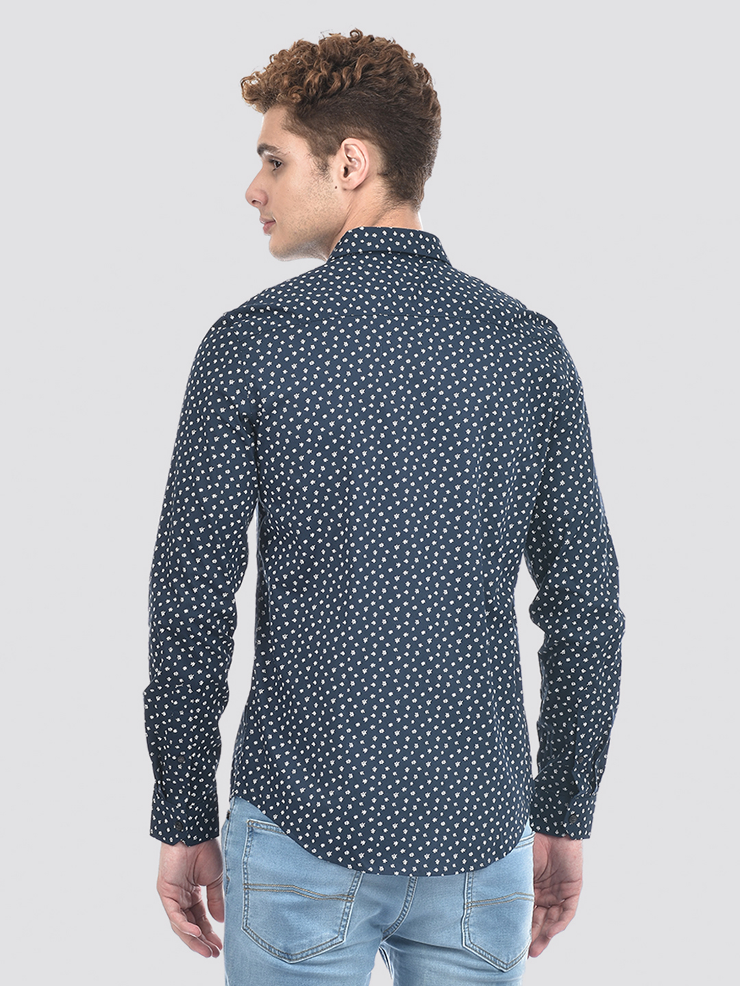 Izod Men's Full Sleeve Printed Navy Shirt