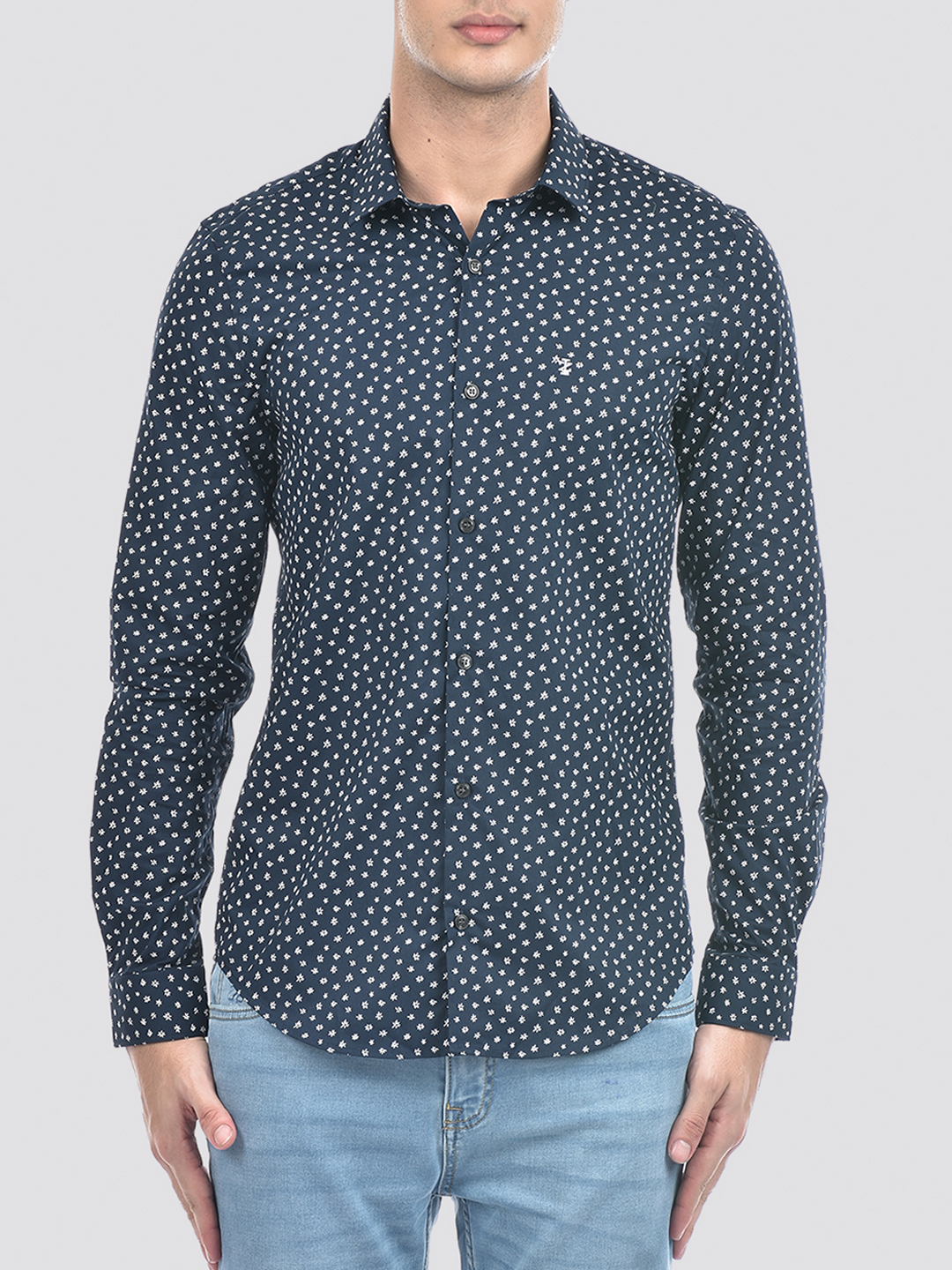 Izod Men's Full Sleeve Printed Navy Shirt