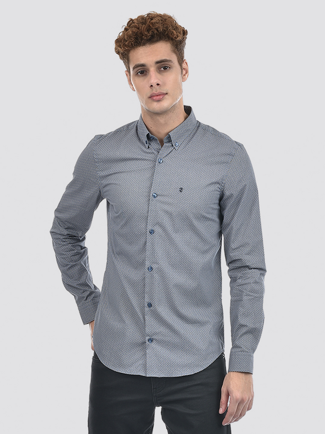 Izod Men's Full Sleeve Printed Blue Shirt